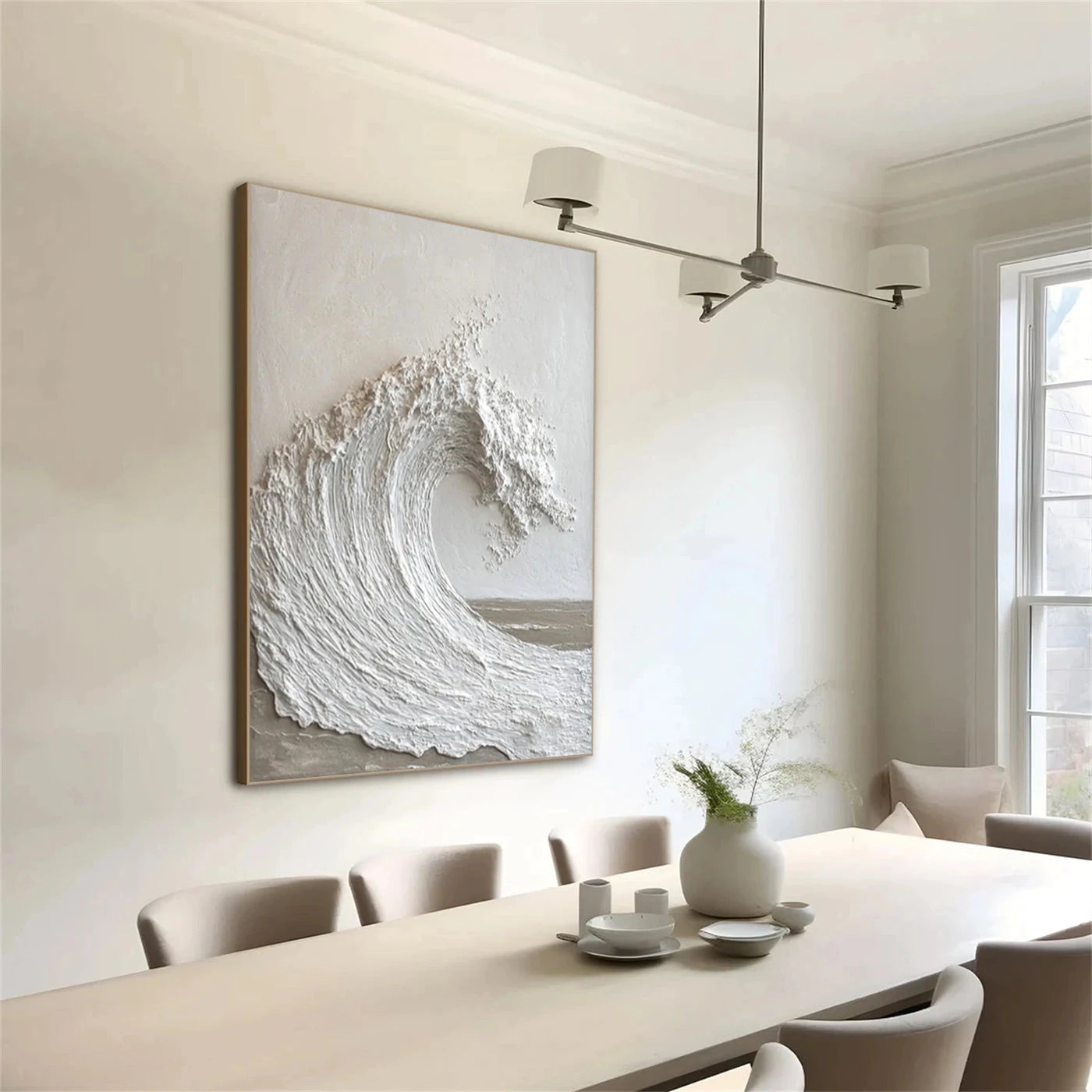 White 3D Wave Textured Abstract Oil Painting, Minimalist Coastal Wall Art #WA142