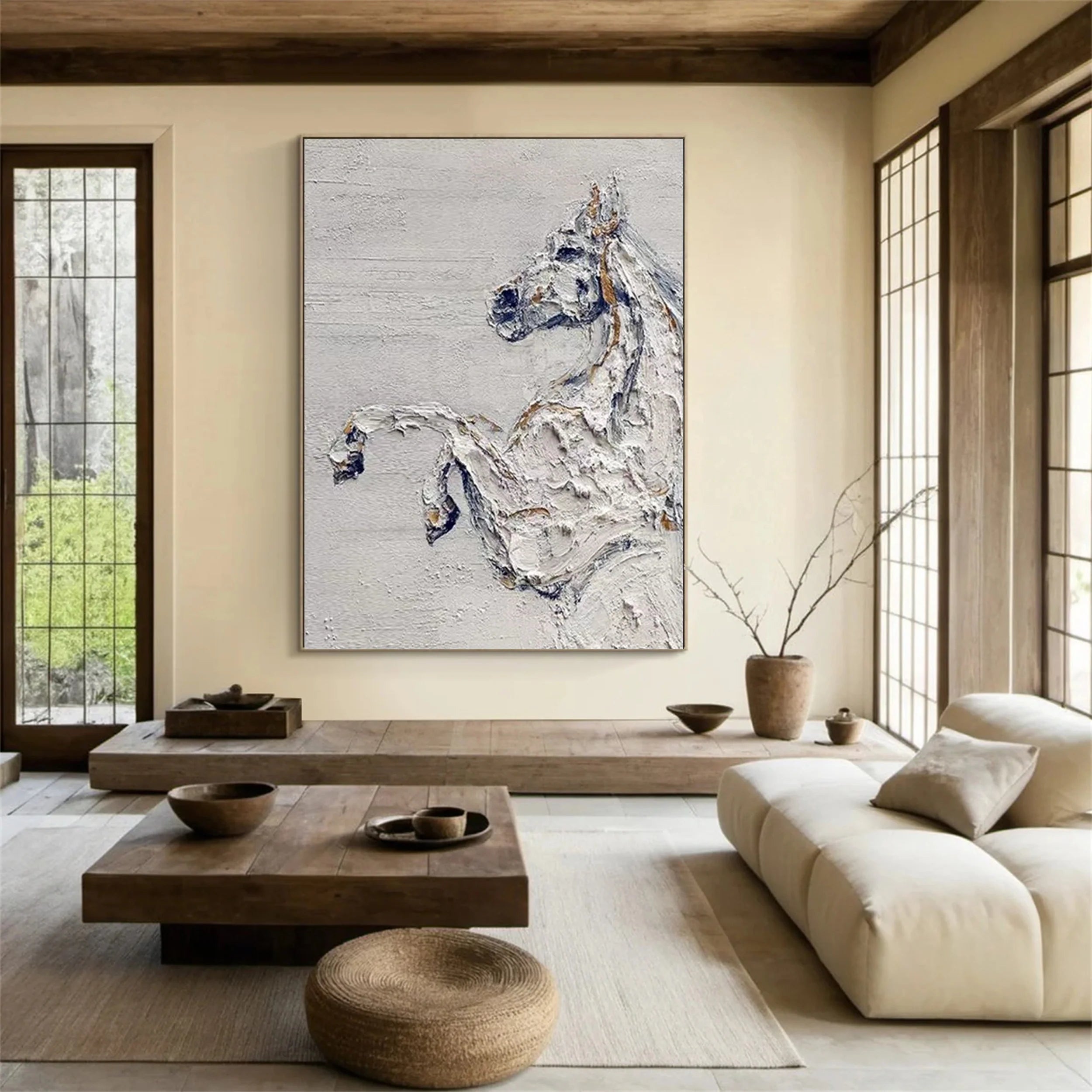 Beige Horse Abstract Animal Wall Art #AM041