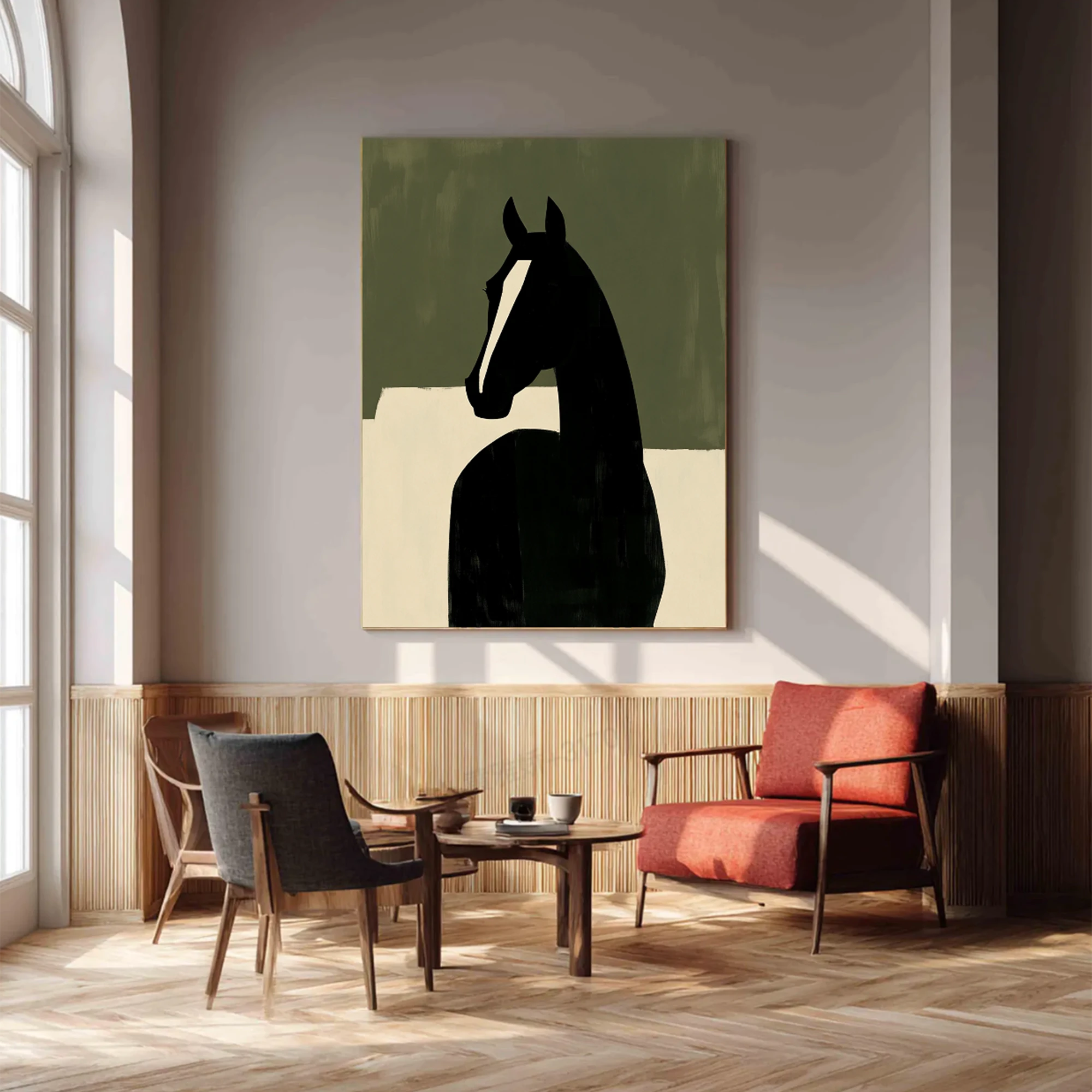 Abstract Black Horse Oil Painting, Minimalist Wall Art #WA517