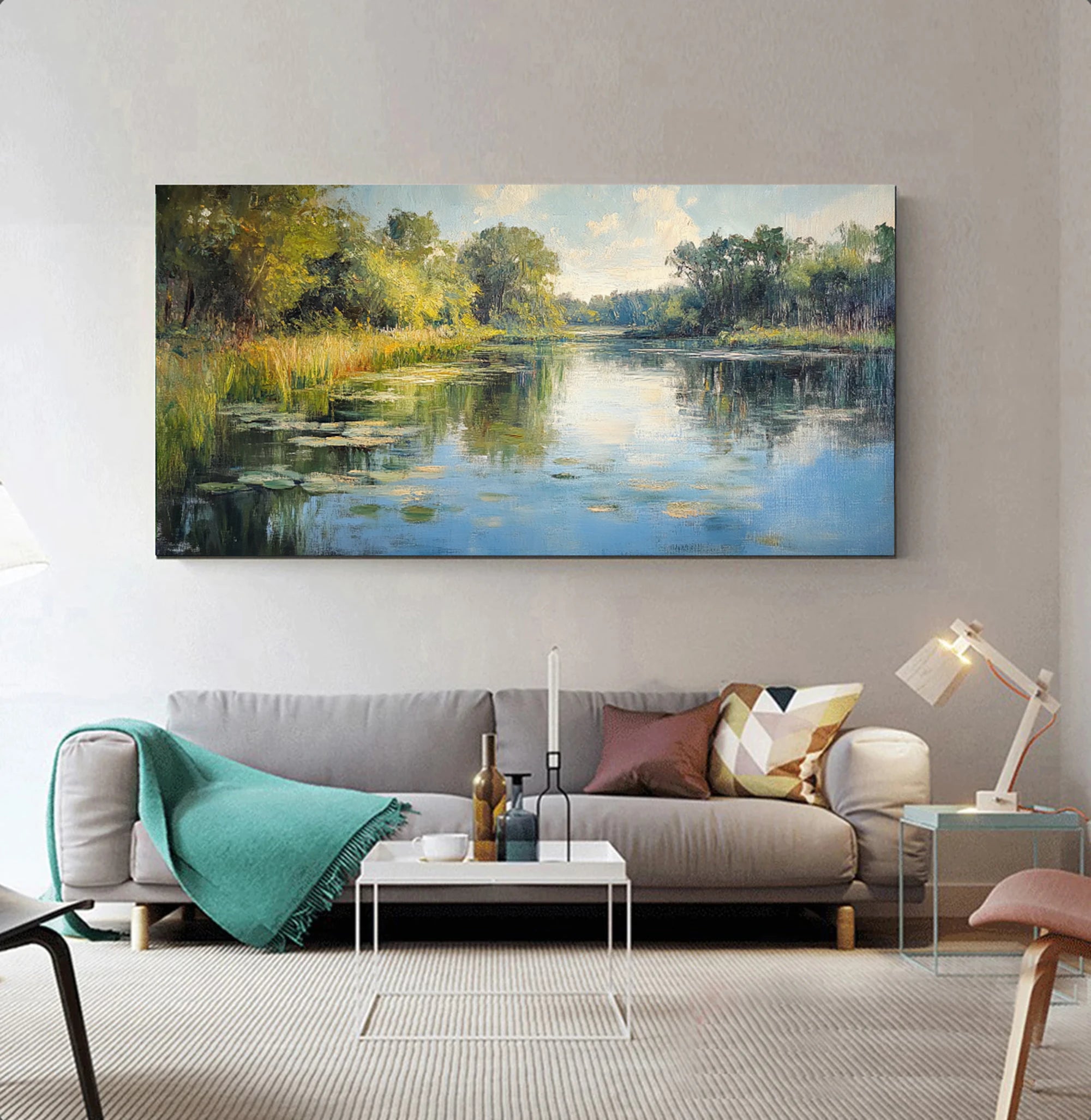 Impressionist Water Lily Lake Landscape Oil Painting #FT583