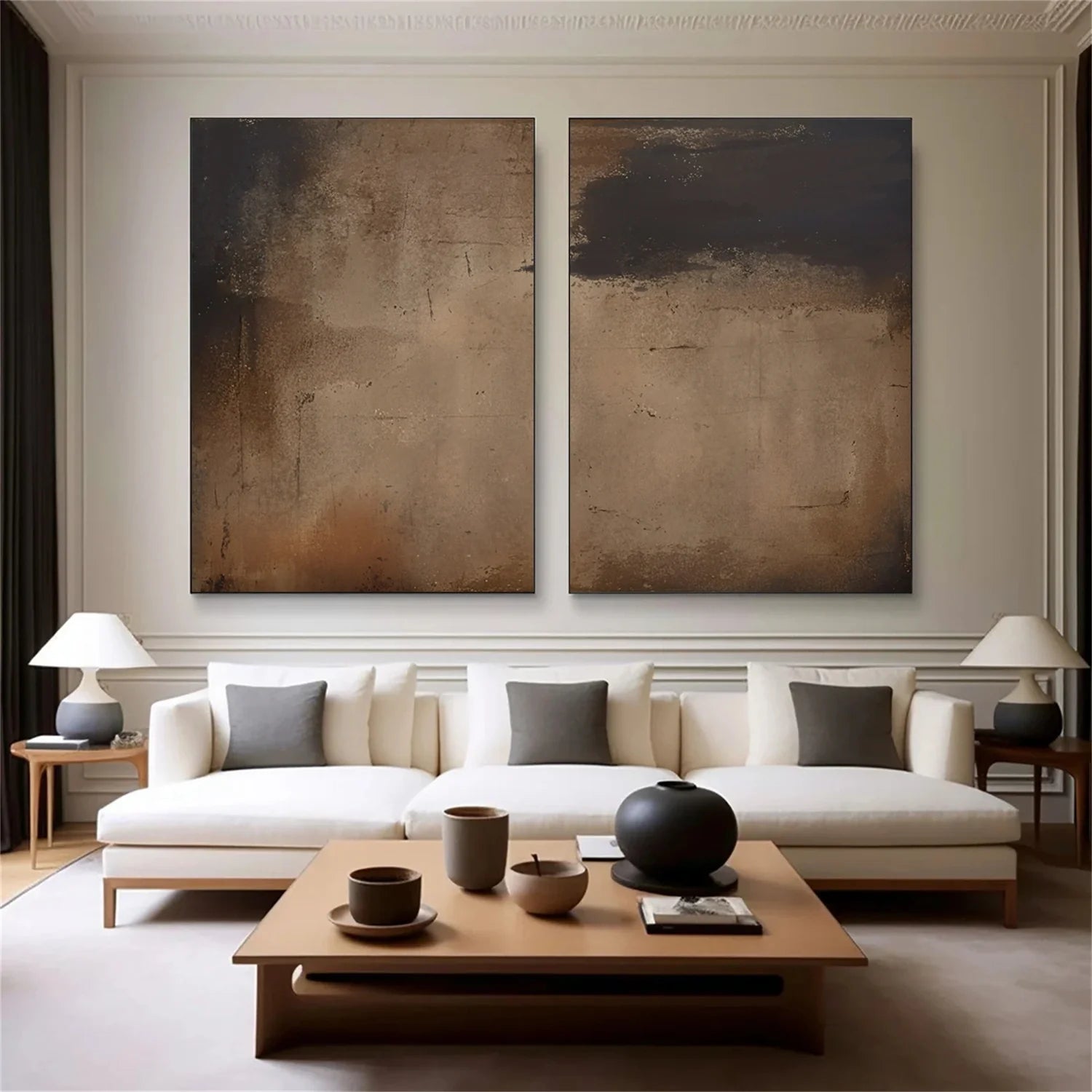 Beige and Brown Abstract Tranquility Set of 2 #WA525