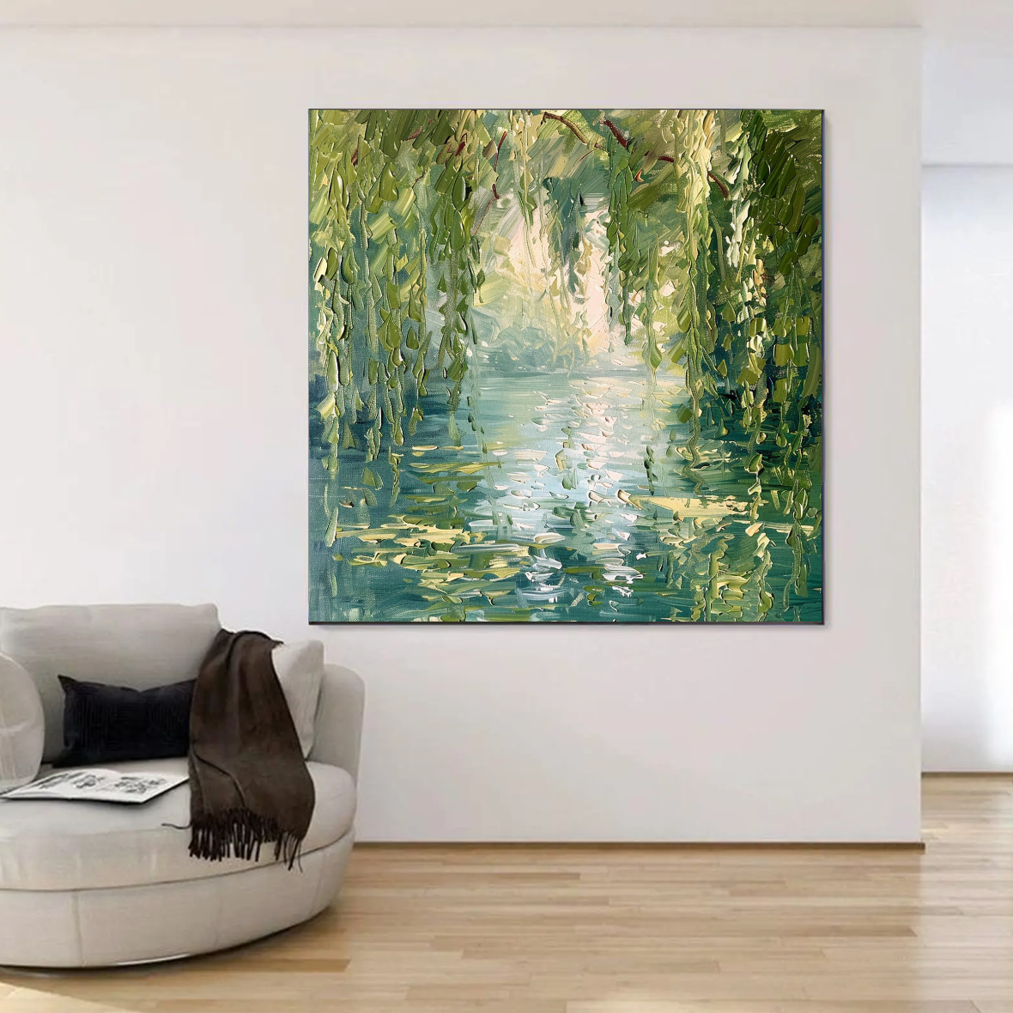 Impressionist Willow Water Reflections Hand Painted Oil Painting #FT343