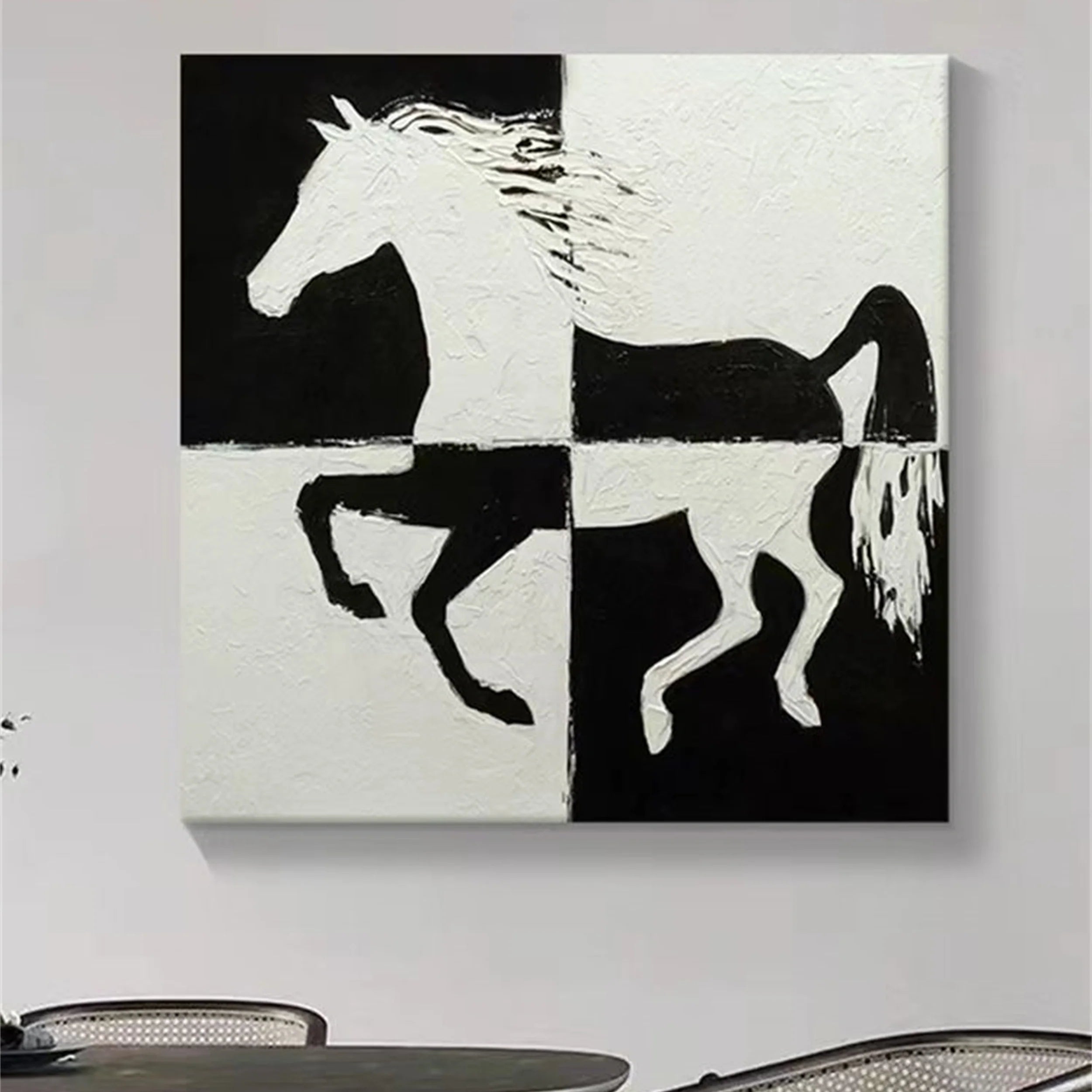 White And Black Horse Abstract Animal Wall Art #AM031