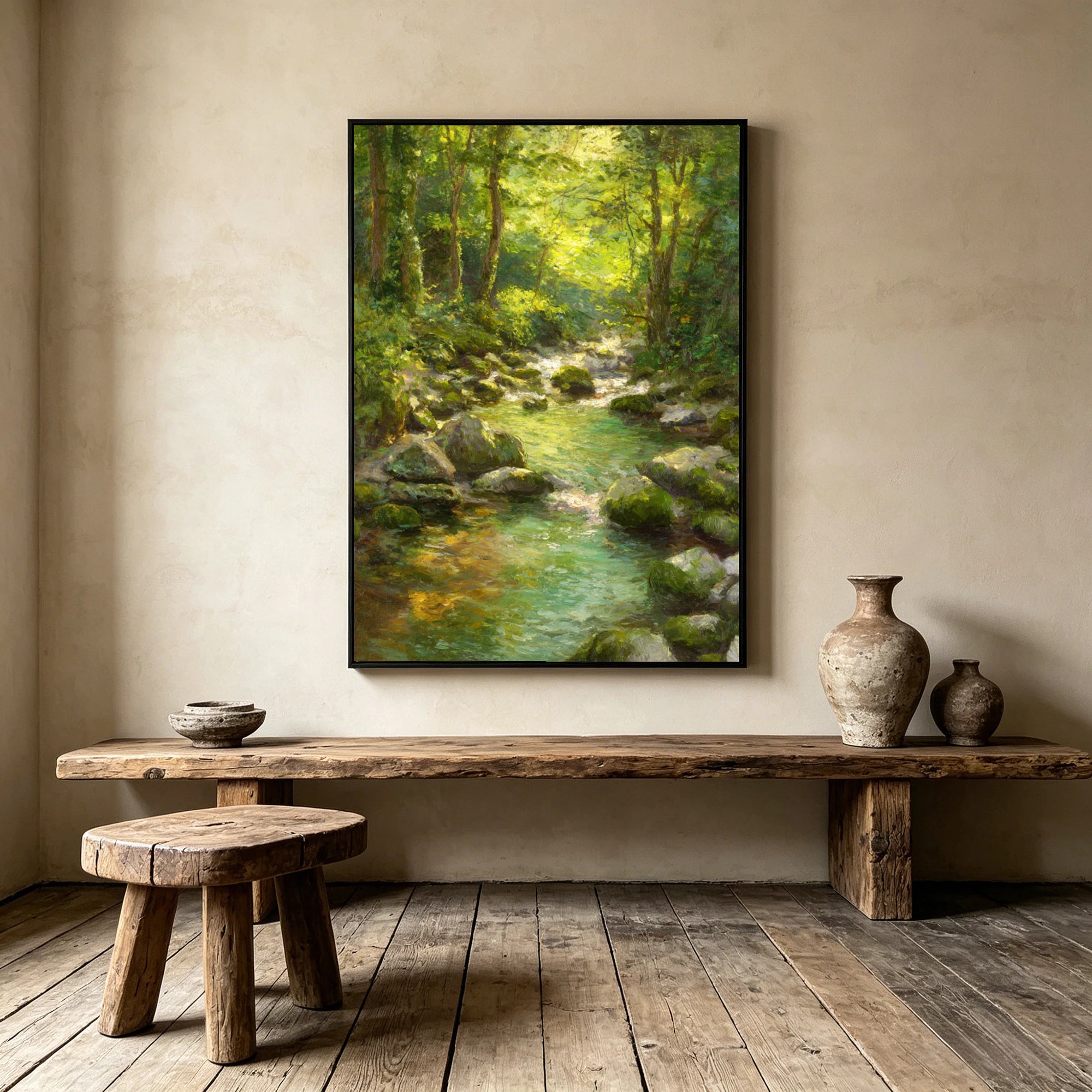 Forest Stream Hand-Painted Oil Painting #FJ598
