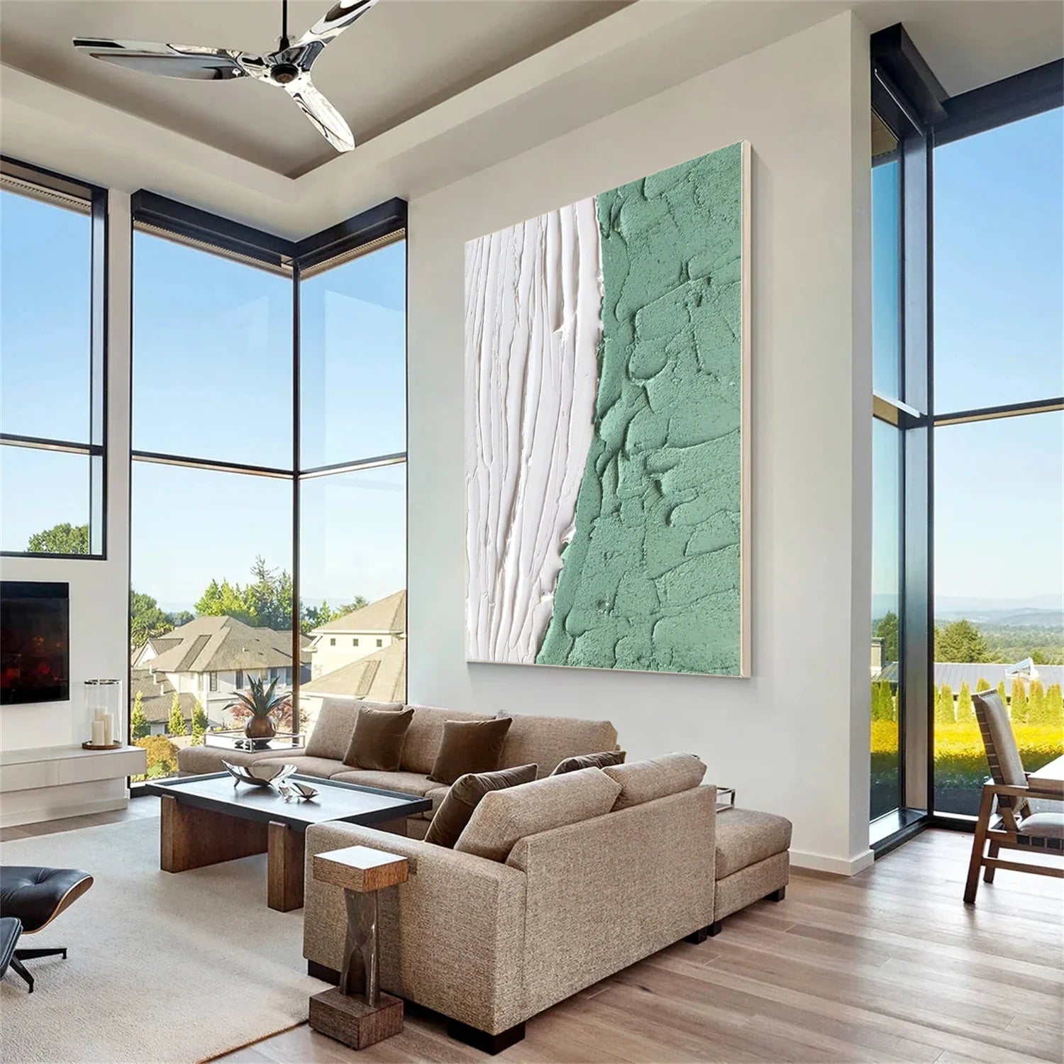 White and Green Minimalistic Textured Art #MD230