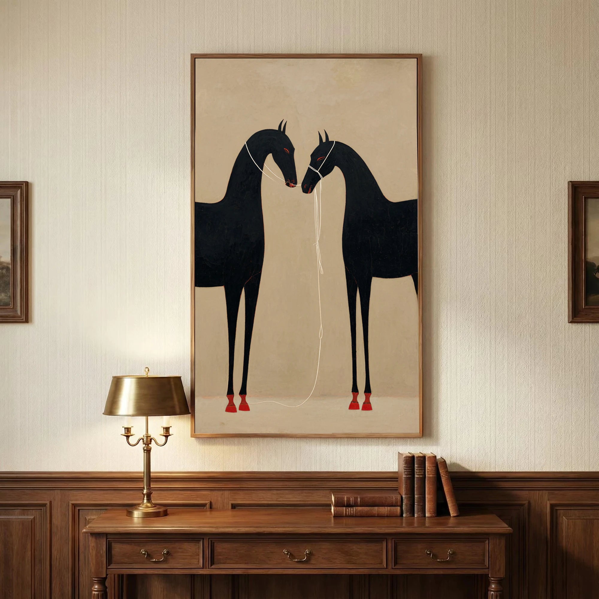 Original Hand-painted Black Horses Oil Painting #WA537