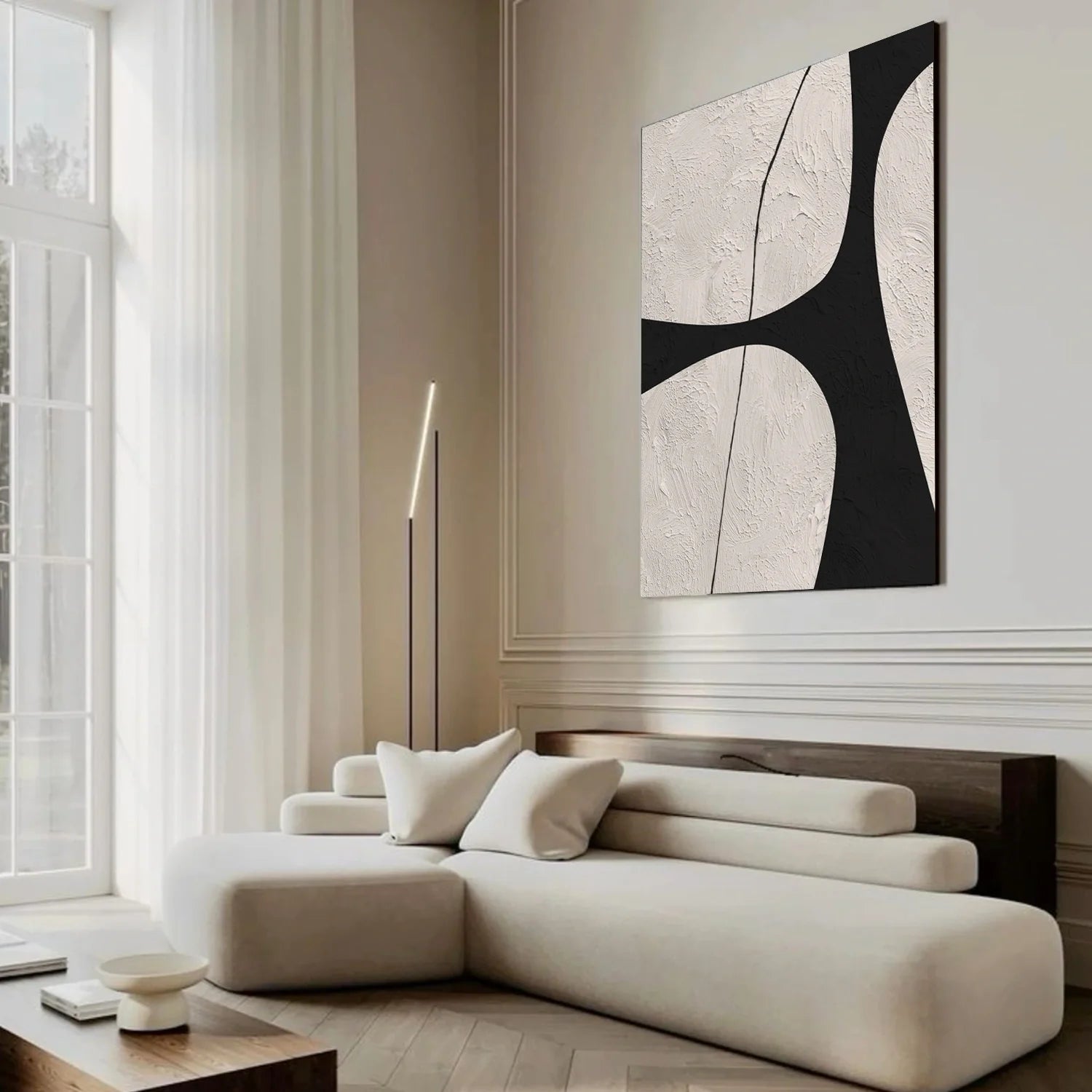 Beige & Black Abstract Textured Canvas Art #WA783