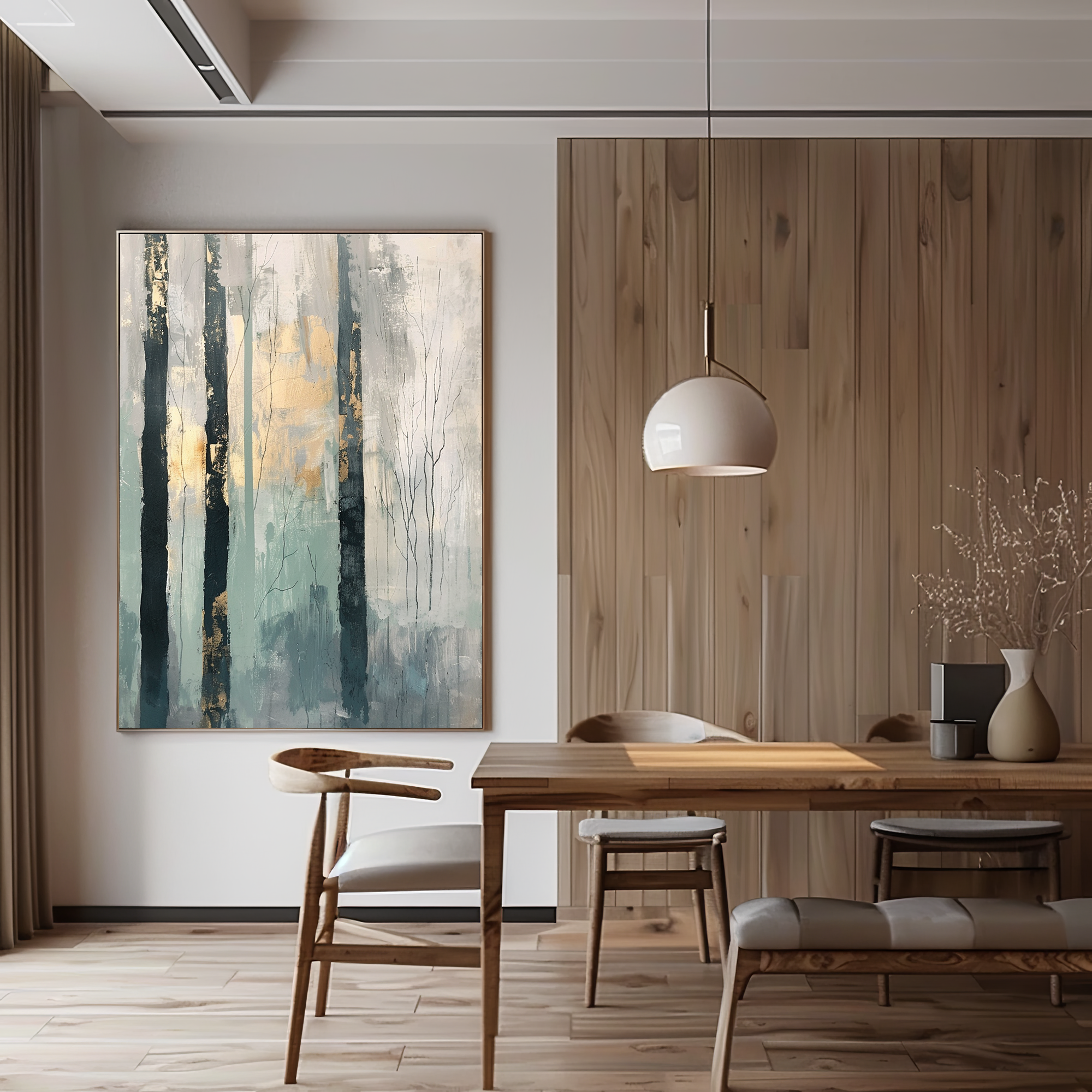 Abstract Birch Forest with Gold Leaf Textured Oil Painting #FT213