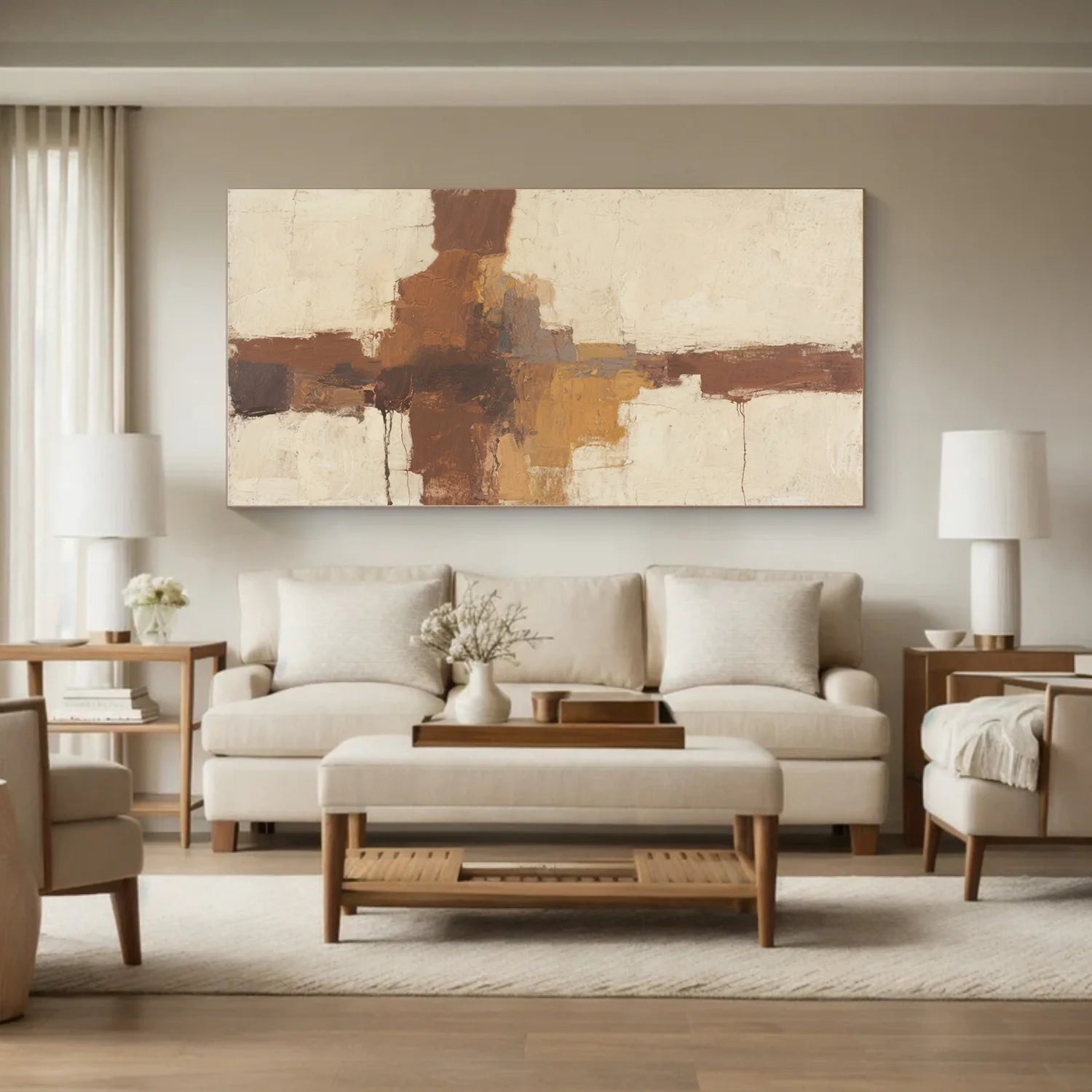 Beige and Brown Abstract_Canvas Art #WA758