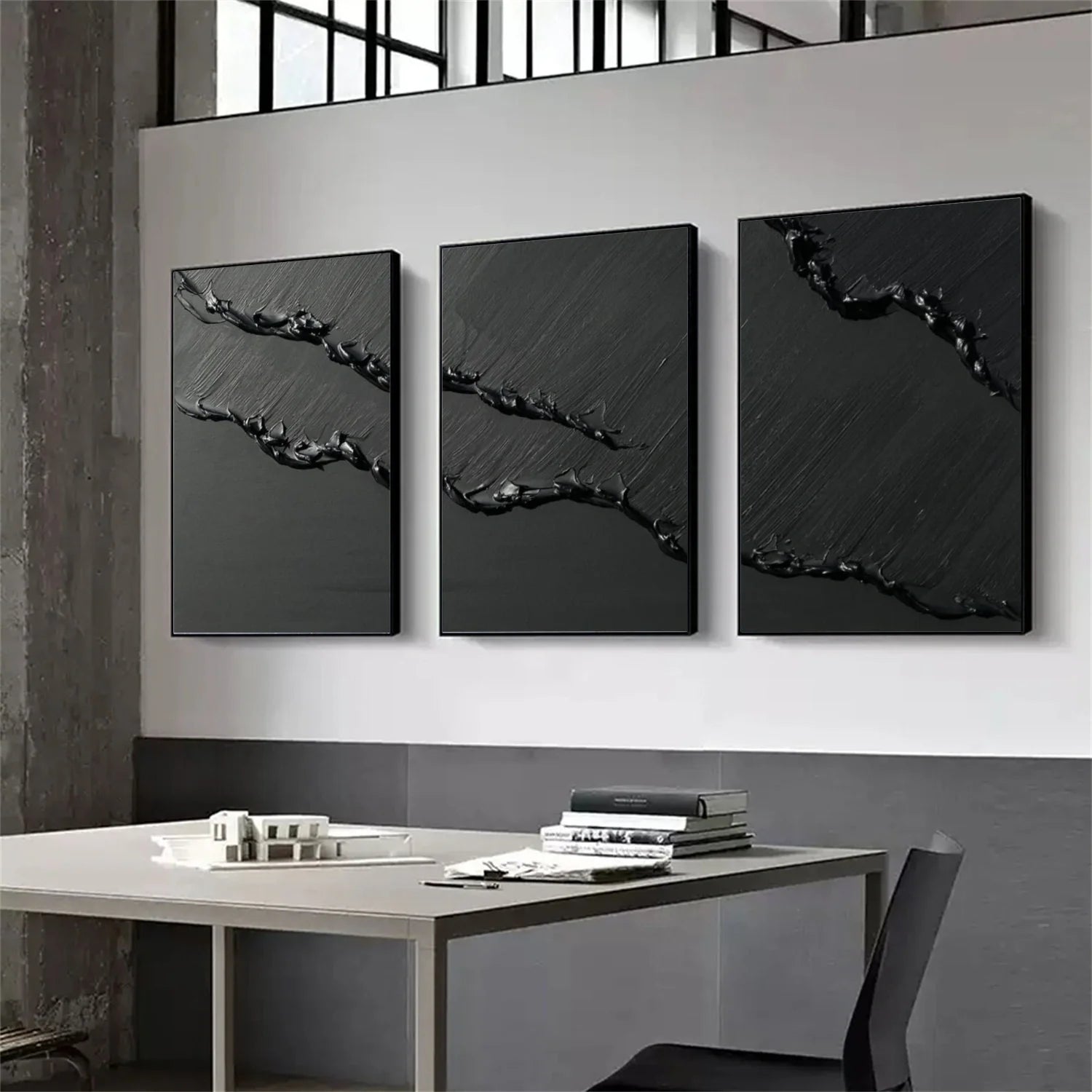 Black Minimalist_Textured _Canvas Art Set of 3 #MZ115