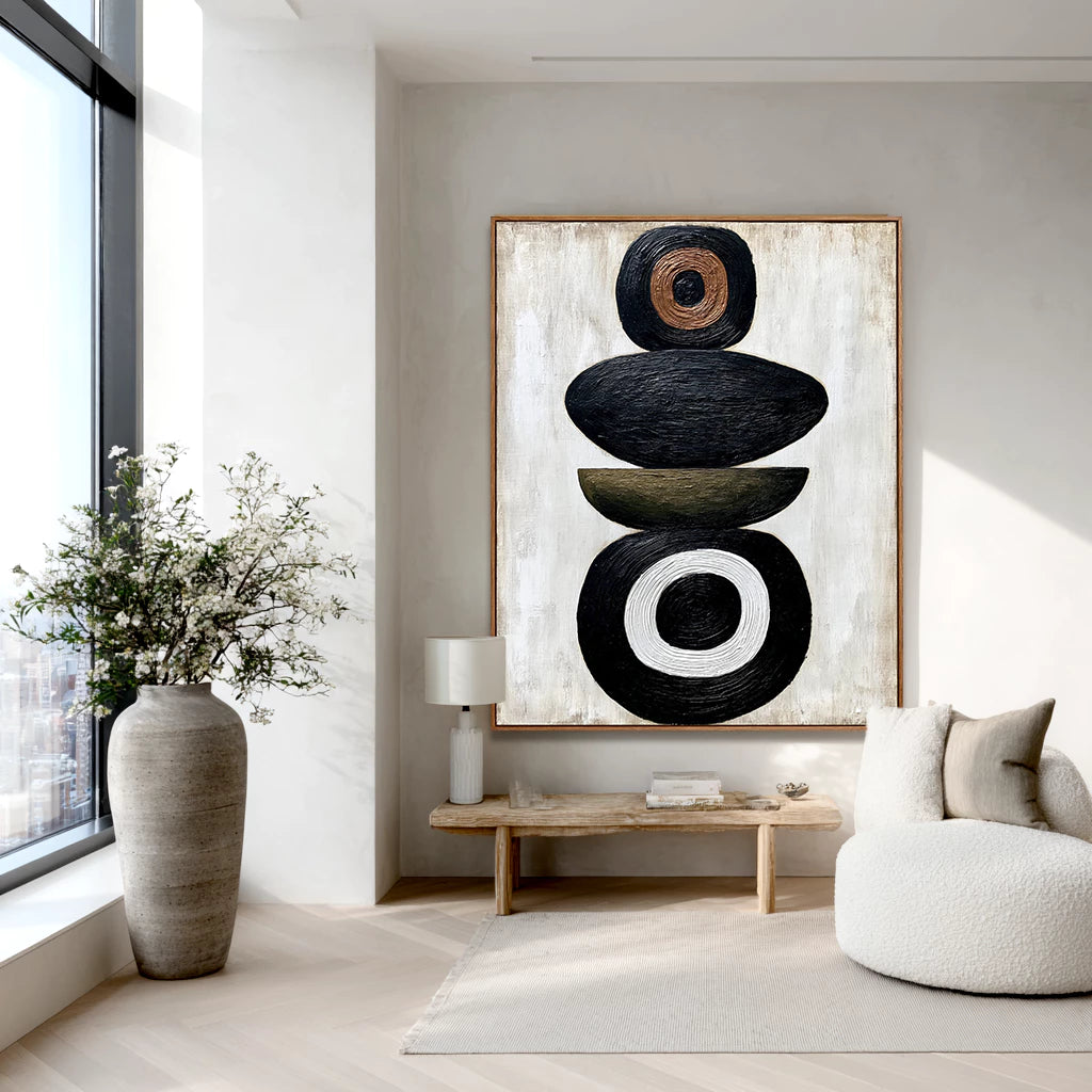 Minimalist Earth Tone Stacked Shapes Canvas Artwork #WA116