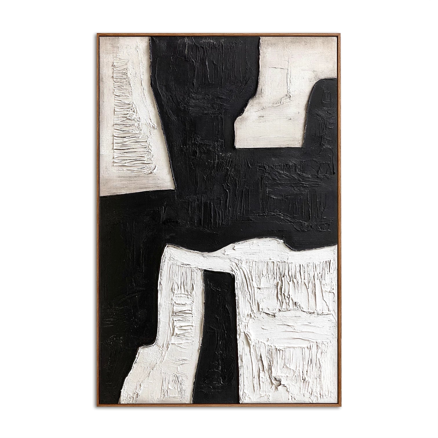 Modern Vertical Black & White Abstract Oil Painting #WA114