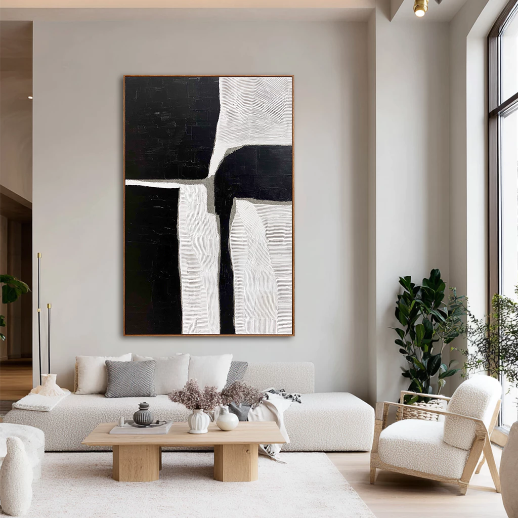 Black & White Textured Abstract Impasto Oil Painting #WA113