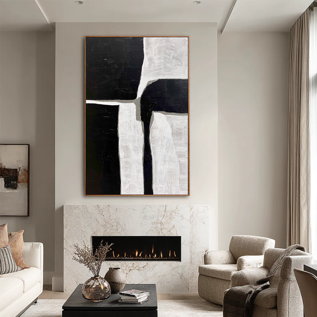 Black & White Textured Abstract Impasto Oil Painting #WA113