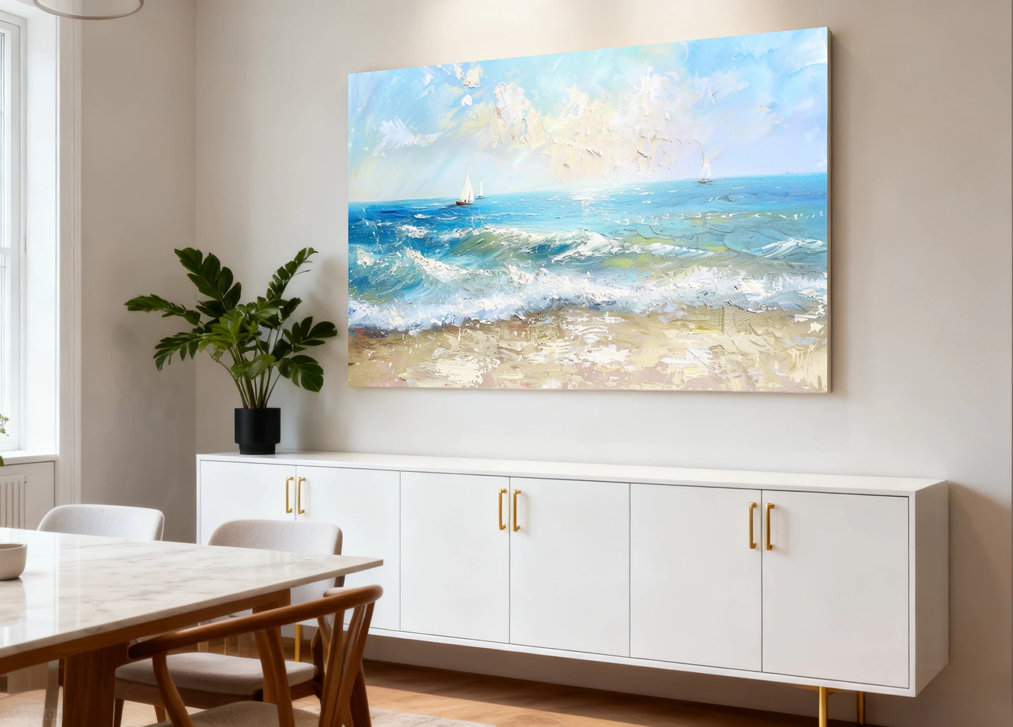Hand-Painted Seascape Sailboat Oil Painting #SK605