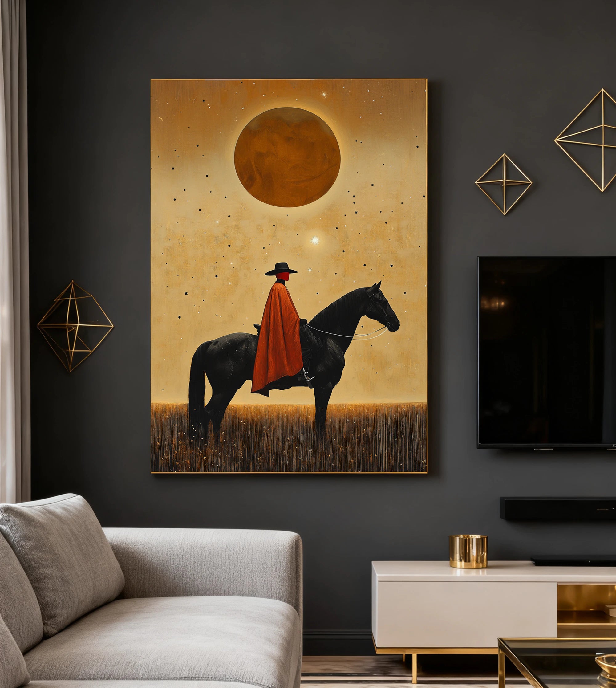 Hand-painted Abstract Horse Rider Oil Painting, Warm Earth Tone Wall Art #AB514