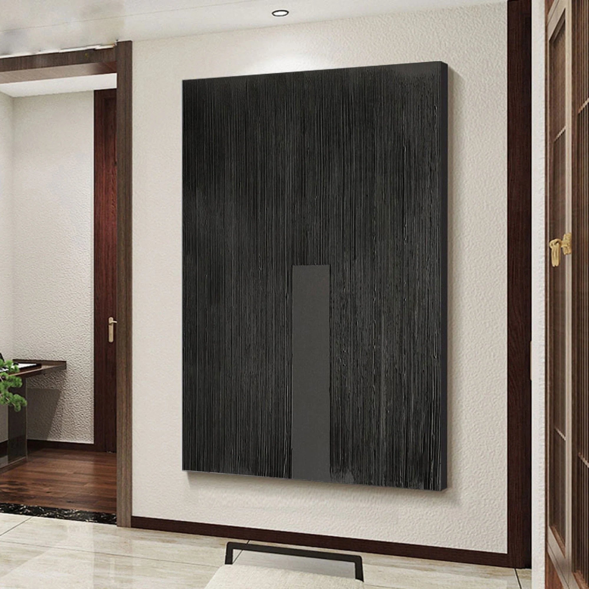 Black Textured Minimalist Zen Canvas Wall Artwork for Bedroom/Living Room