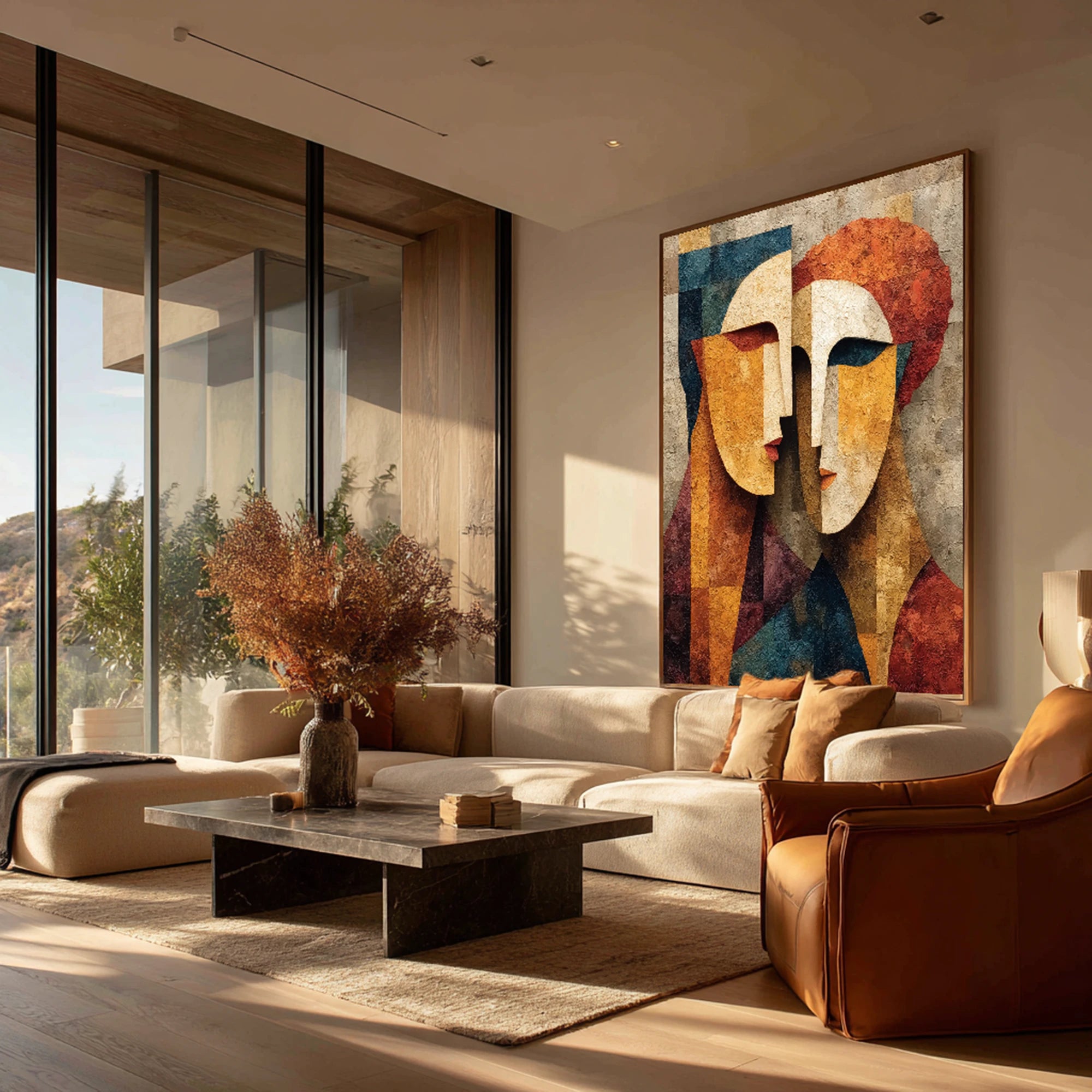 Cubist Faces Hand-Painted Oil Painting #WA518