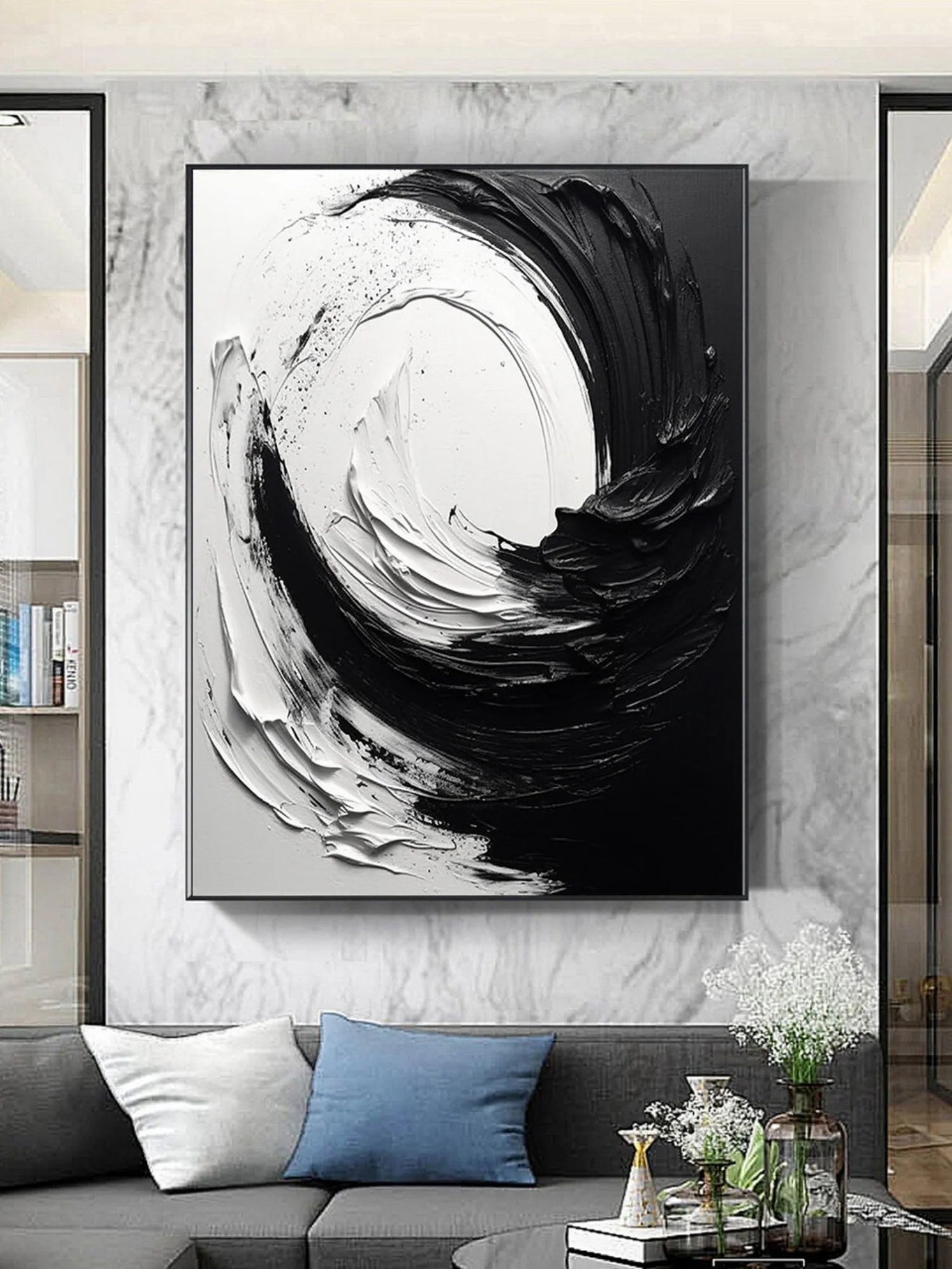 White and Black Minimalistic Textured Art #MD213