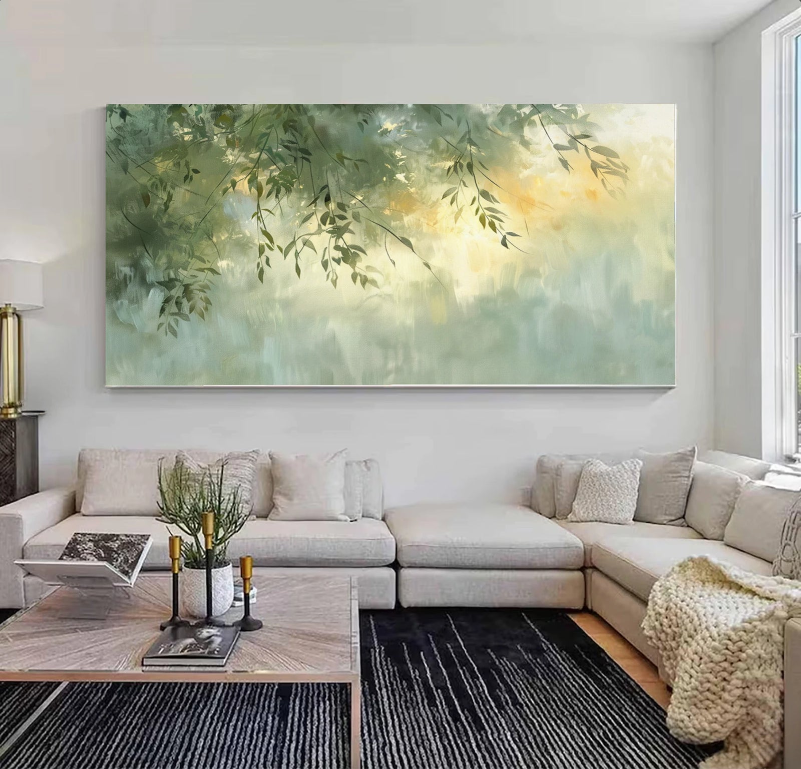 Green Leaf & Sunlight Abstract Oil Painting #FT585