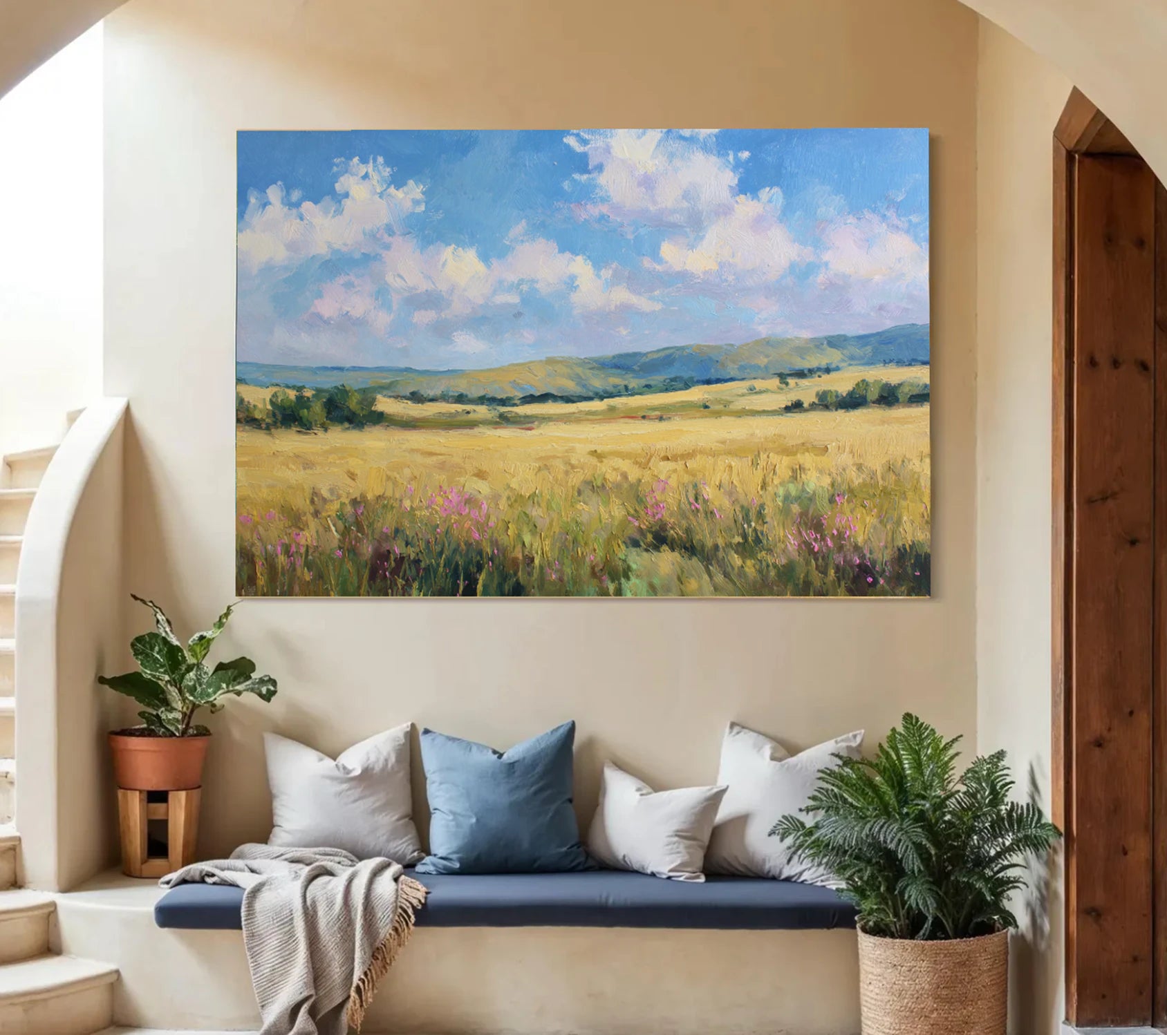 Golden Wheat Field Landscape Oil Painting #FT576