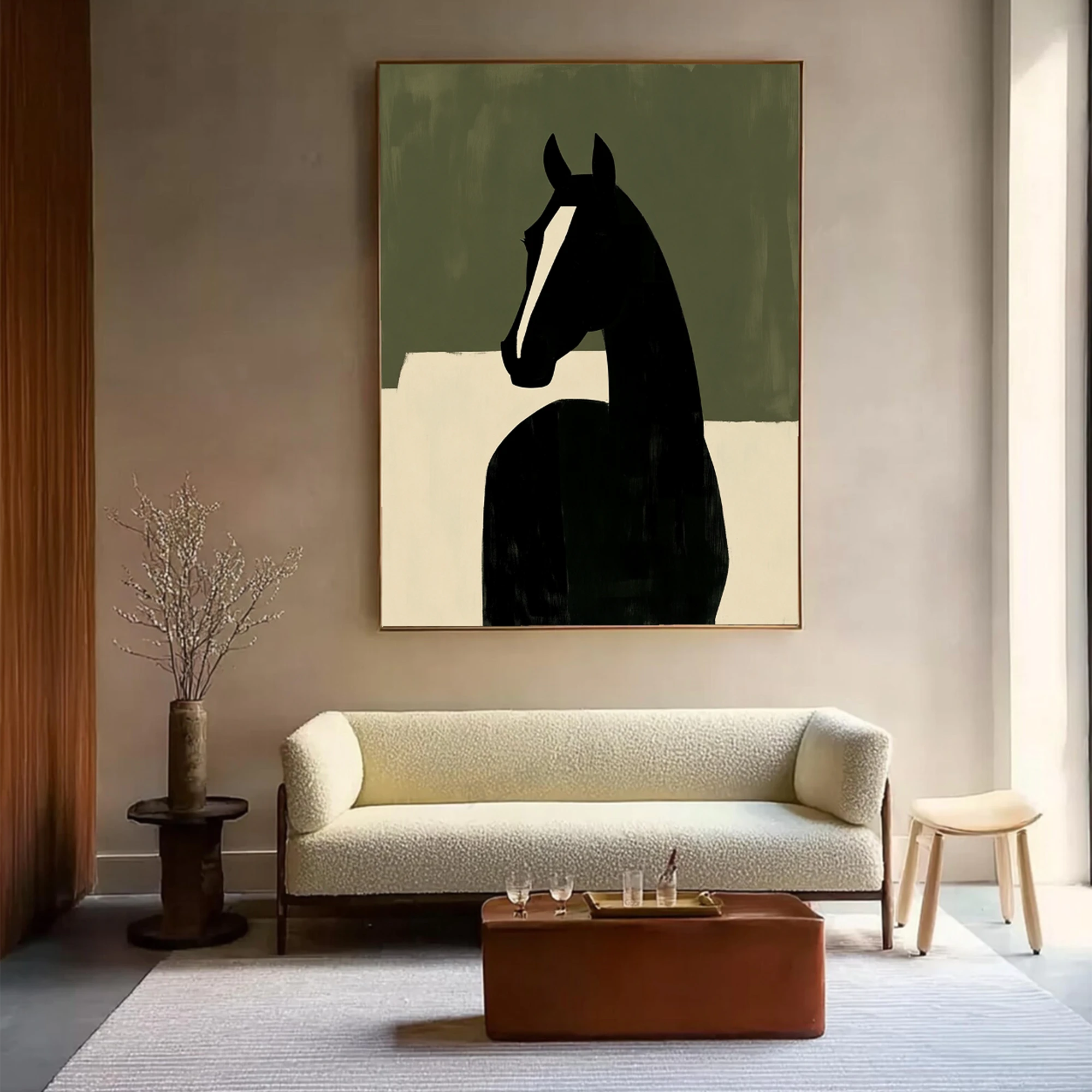 Abstract Black Horse Oil Painting, Minimalist Wall Art #WA517
