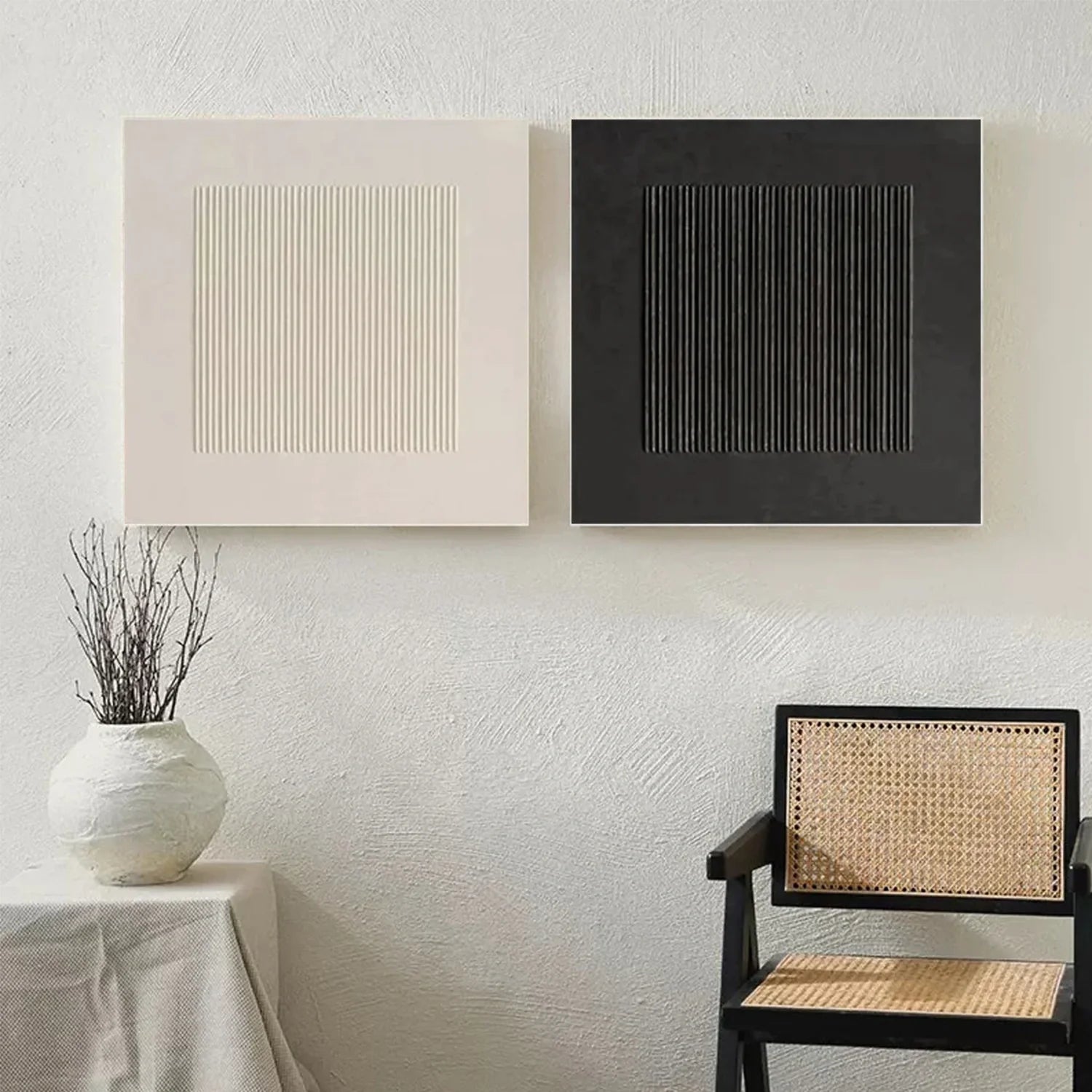 Black and White Minimalist_Textured Canvas Art Set of 2 #MZ101