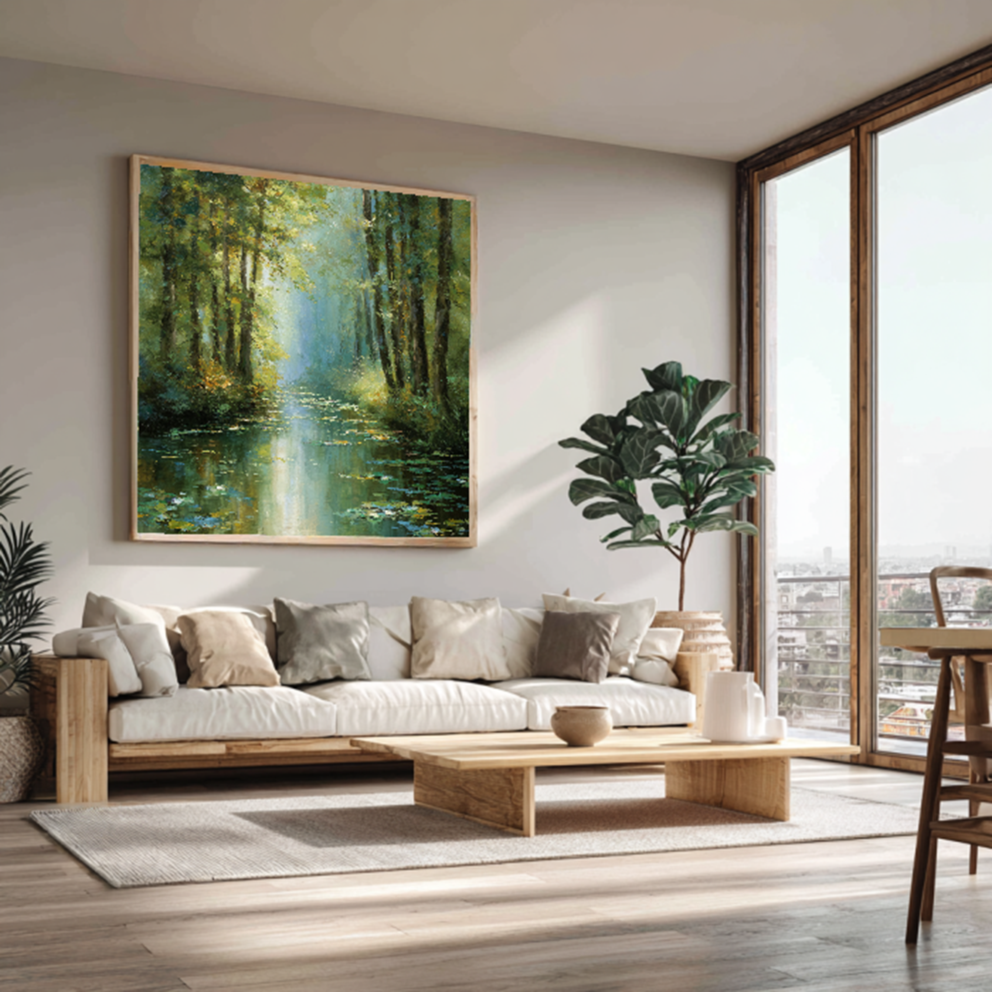 Impressionist Woodland River Landscape Wall Art #FT327
