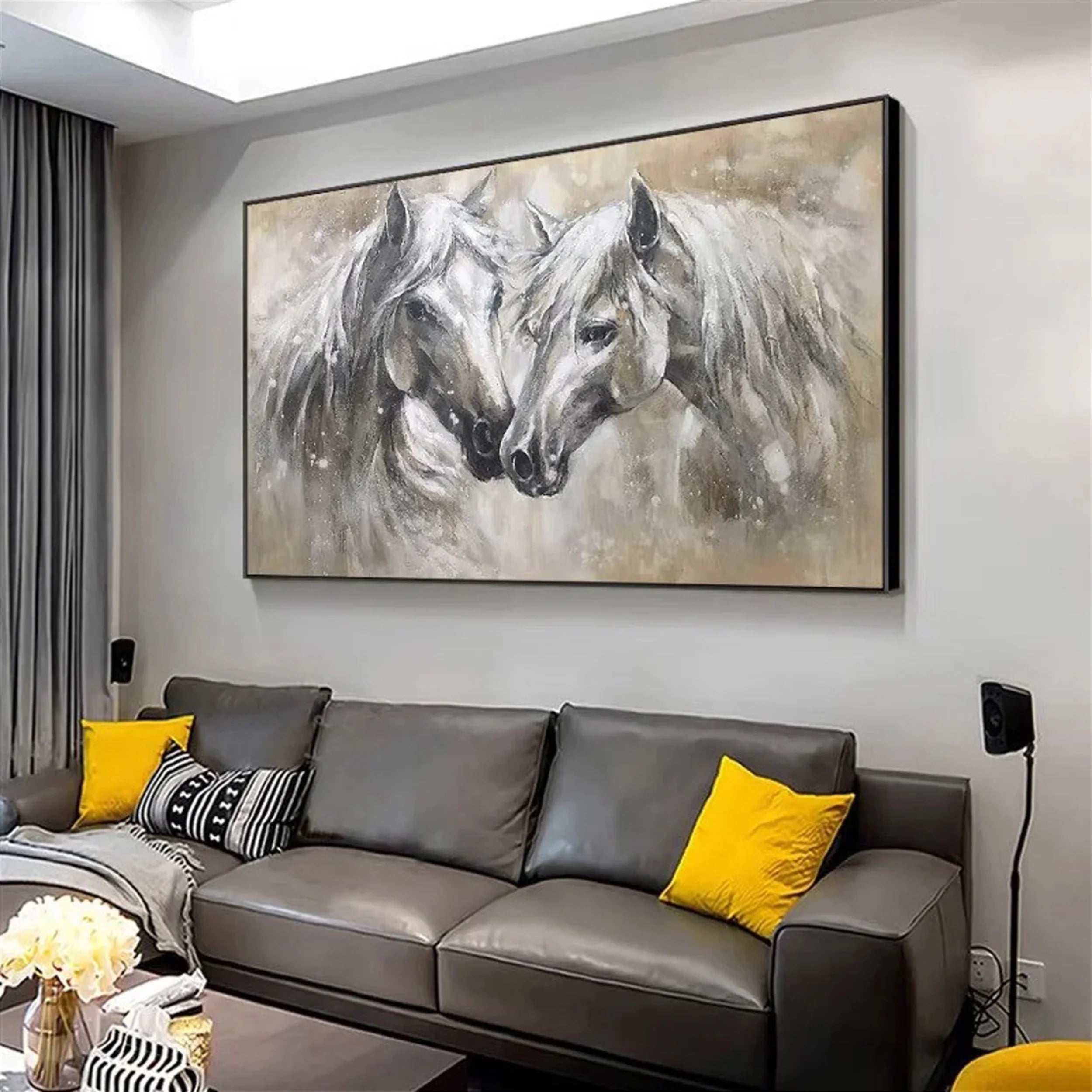 White and Black Horse Abstract Animal Wall Art #AM046