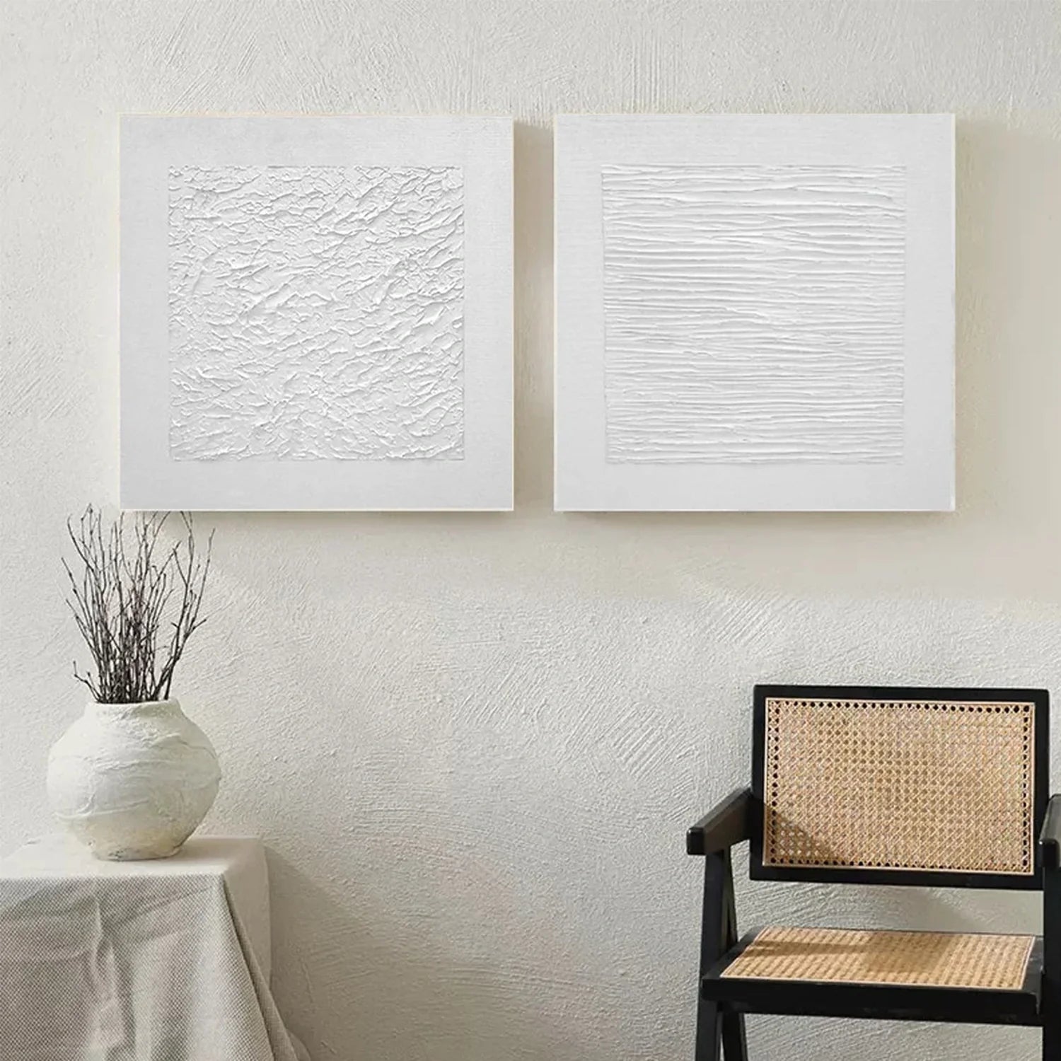 White Minimalist_Textured Canvas Art Set of 2 #MZ106