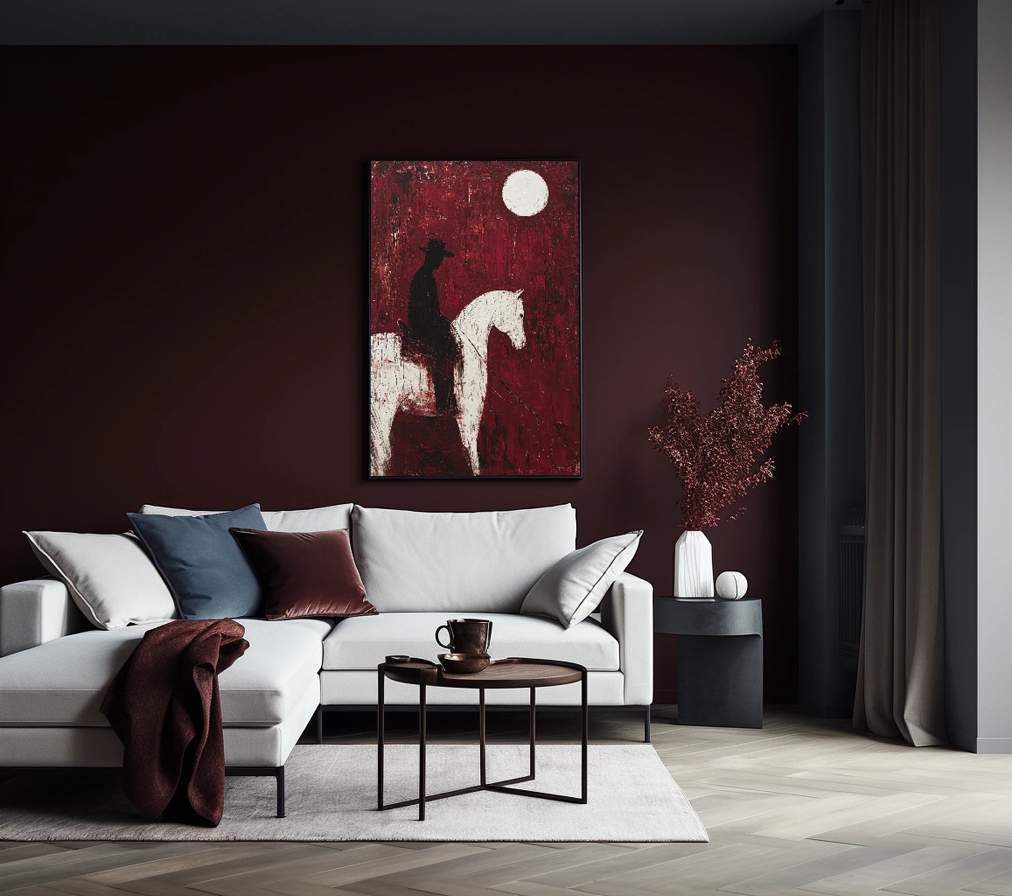 Original Red Abstract Horse Rider Oil Painting #WA531