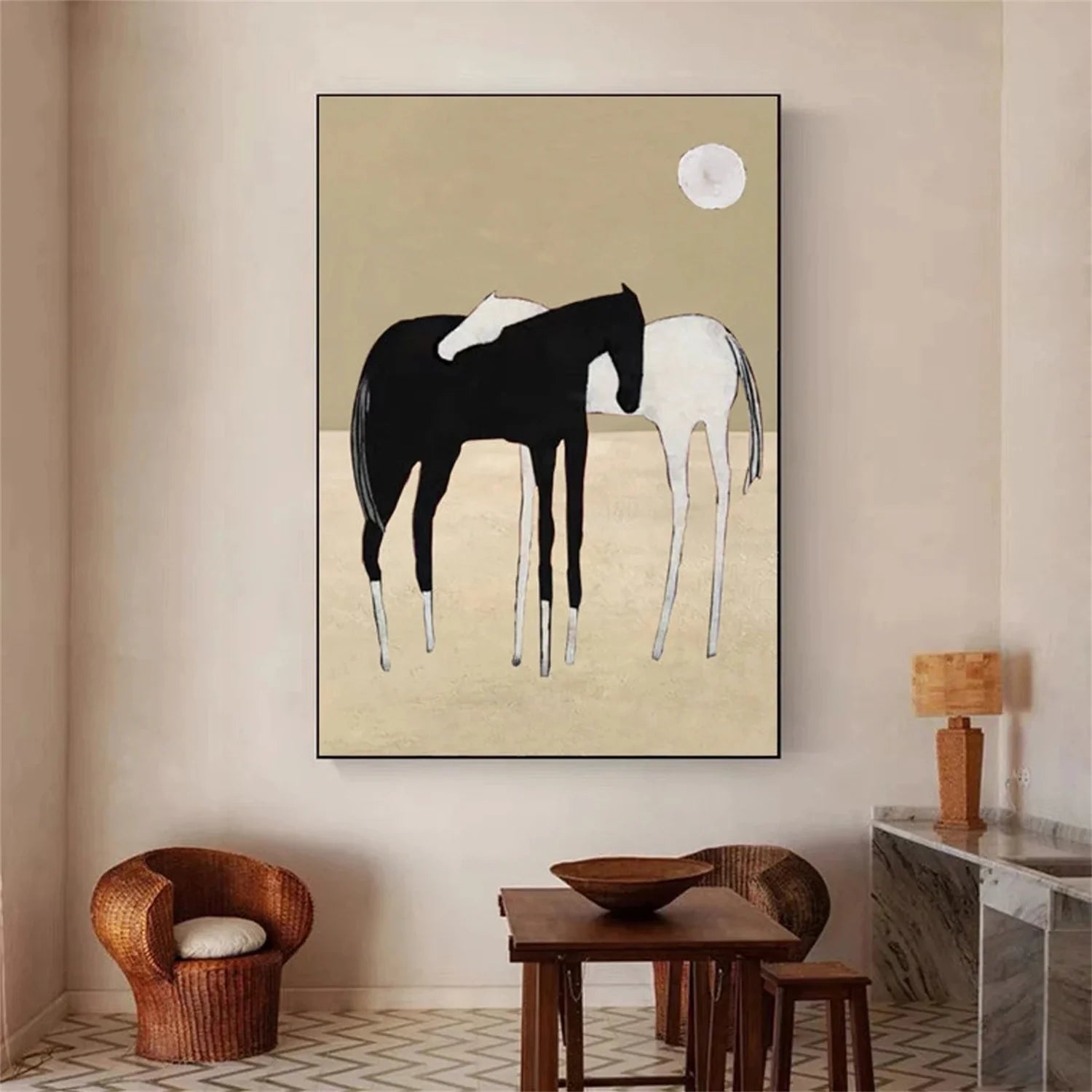 Black and White Horse Abstract Animal Wall Art #AM073