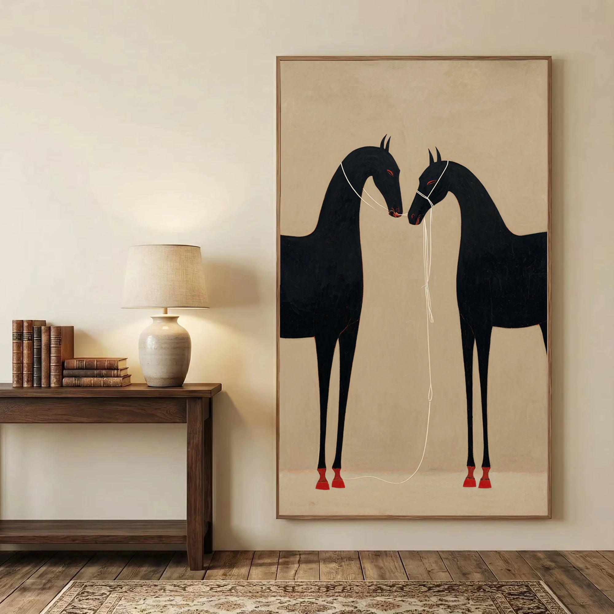Original Hand-painted Black Horses Oil Painting #WA537