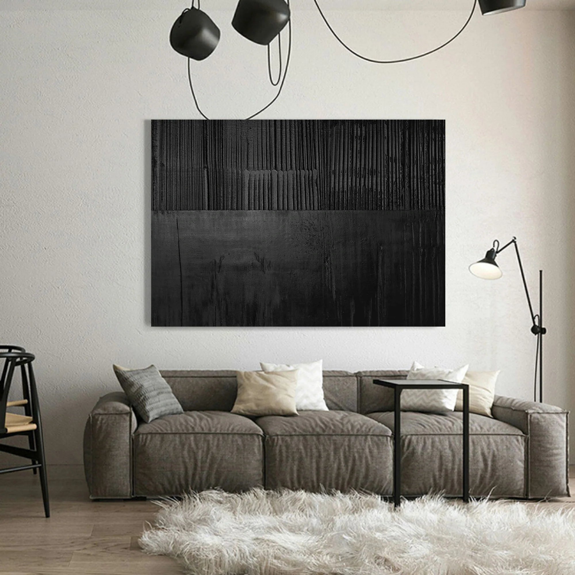Oversize Black Textured Minimalist Framed Canvas for Living Room/Bedroom