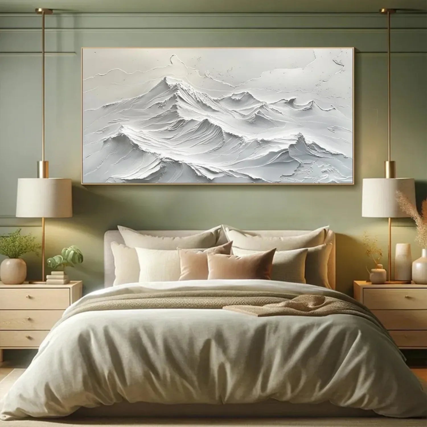 White Minimalistic Mountain Textured Art #MD208