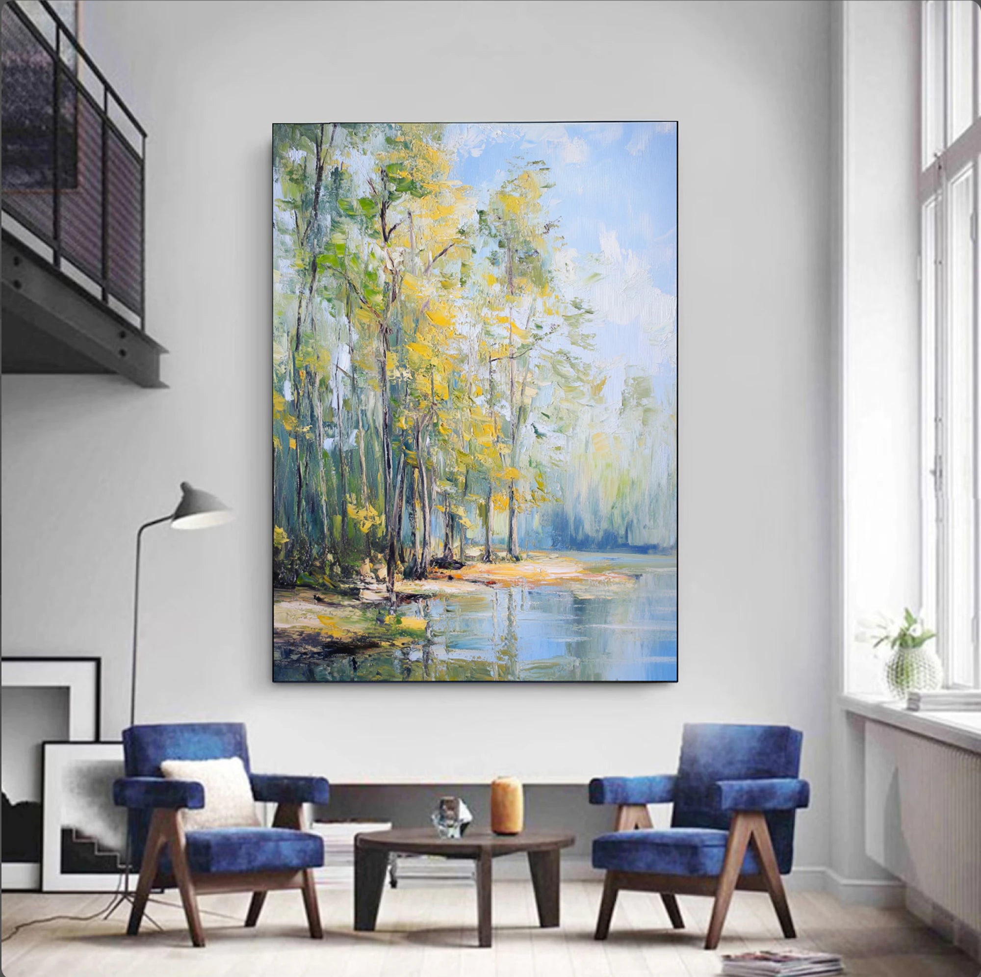 Abstract Lake Forest Landscape Oil Painting, Hand-Painted Wall Art #FJ676