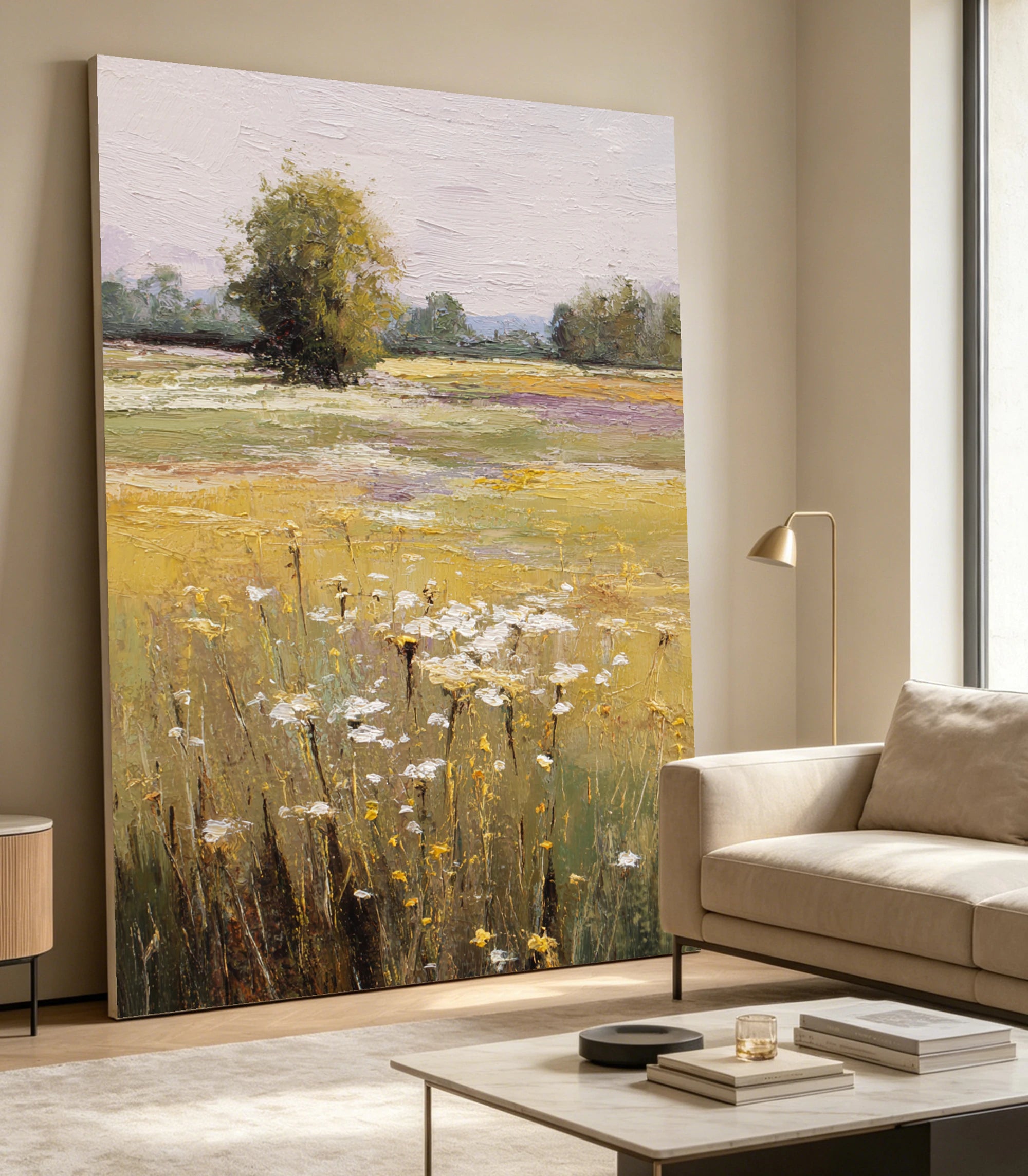 Hand-Painted Wildflower Meadow Oil Painting #FT617