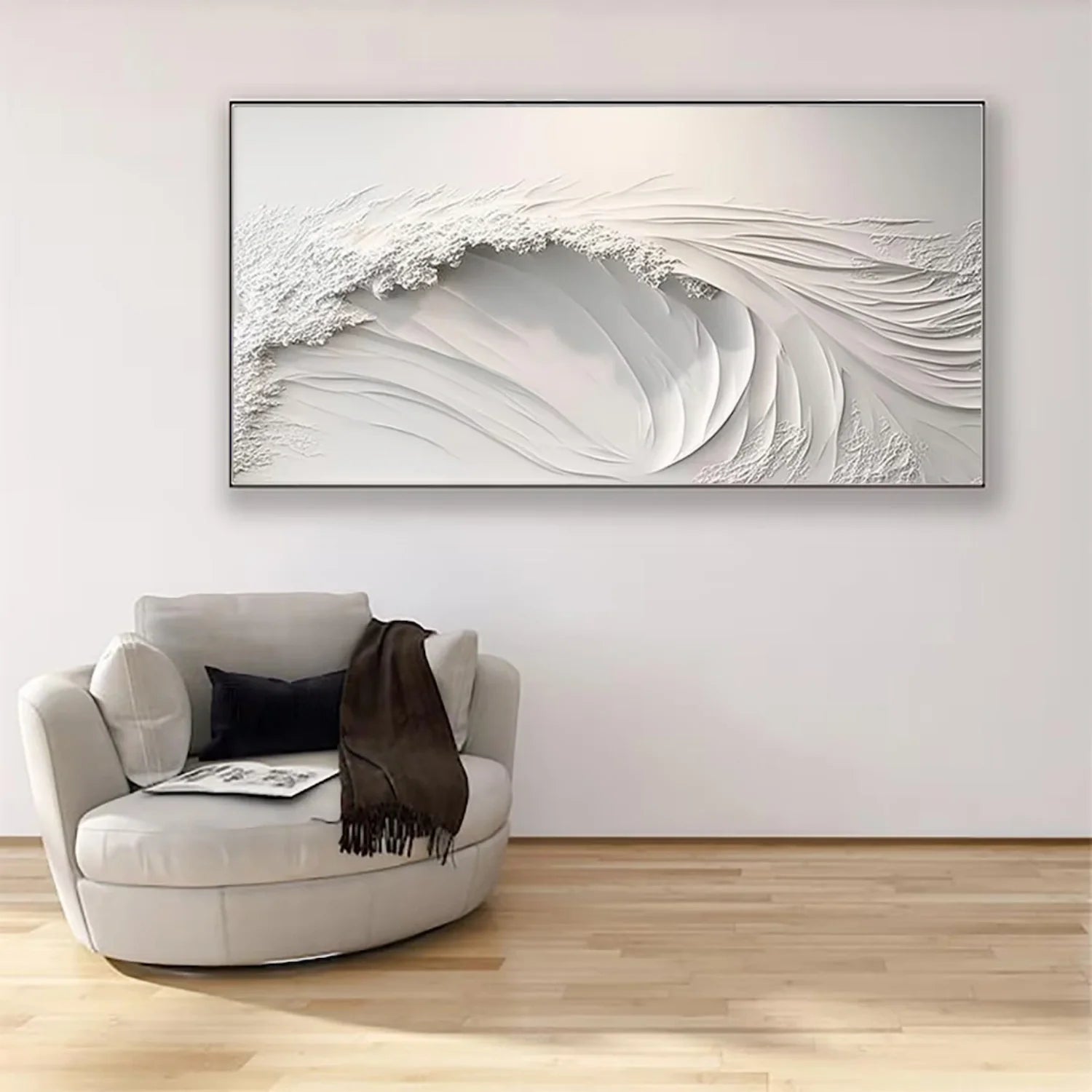 White Minimalistic Ocean Textured Art #MD216