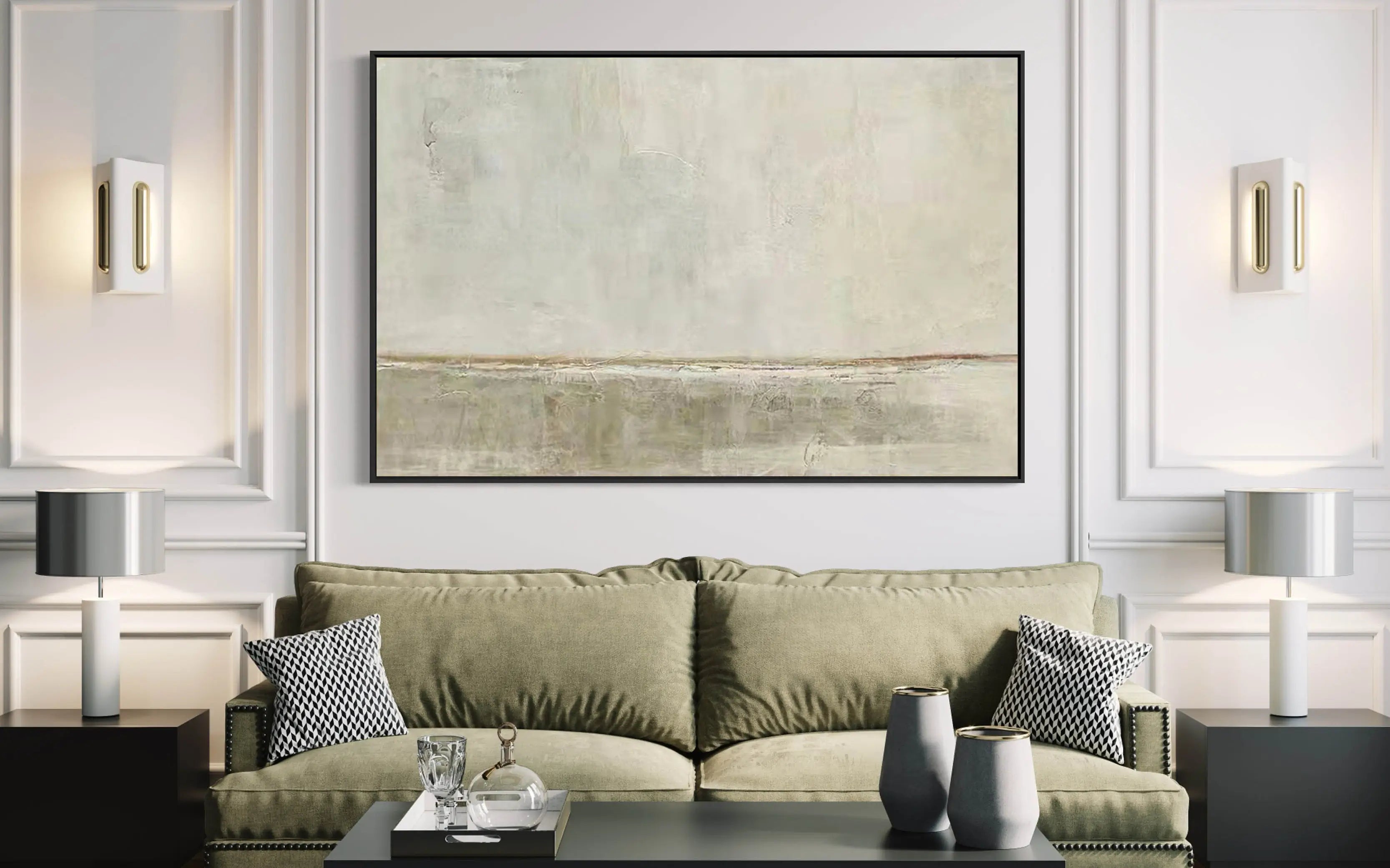 Original Beige Minimalistic Large Painting on Canvas Wall Artwork