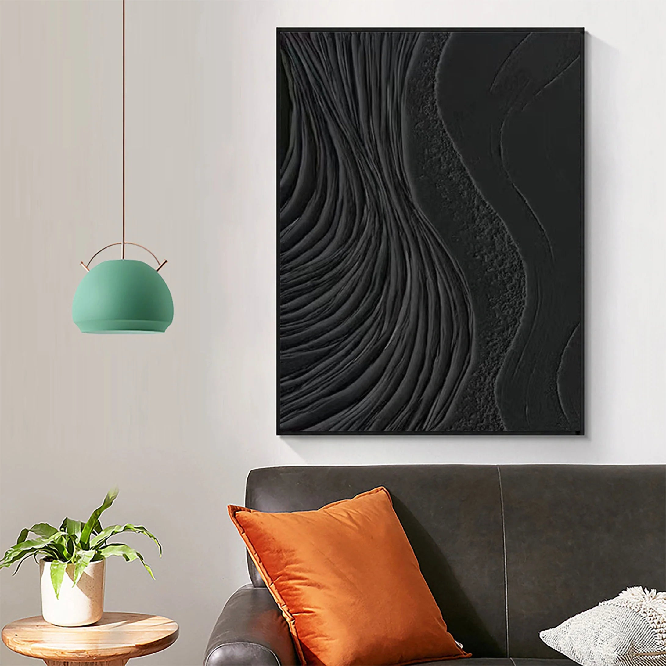 3D Textured Black Surf Minimalist Painting Modernism Wall Art For Living Room/Bedroom