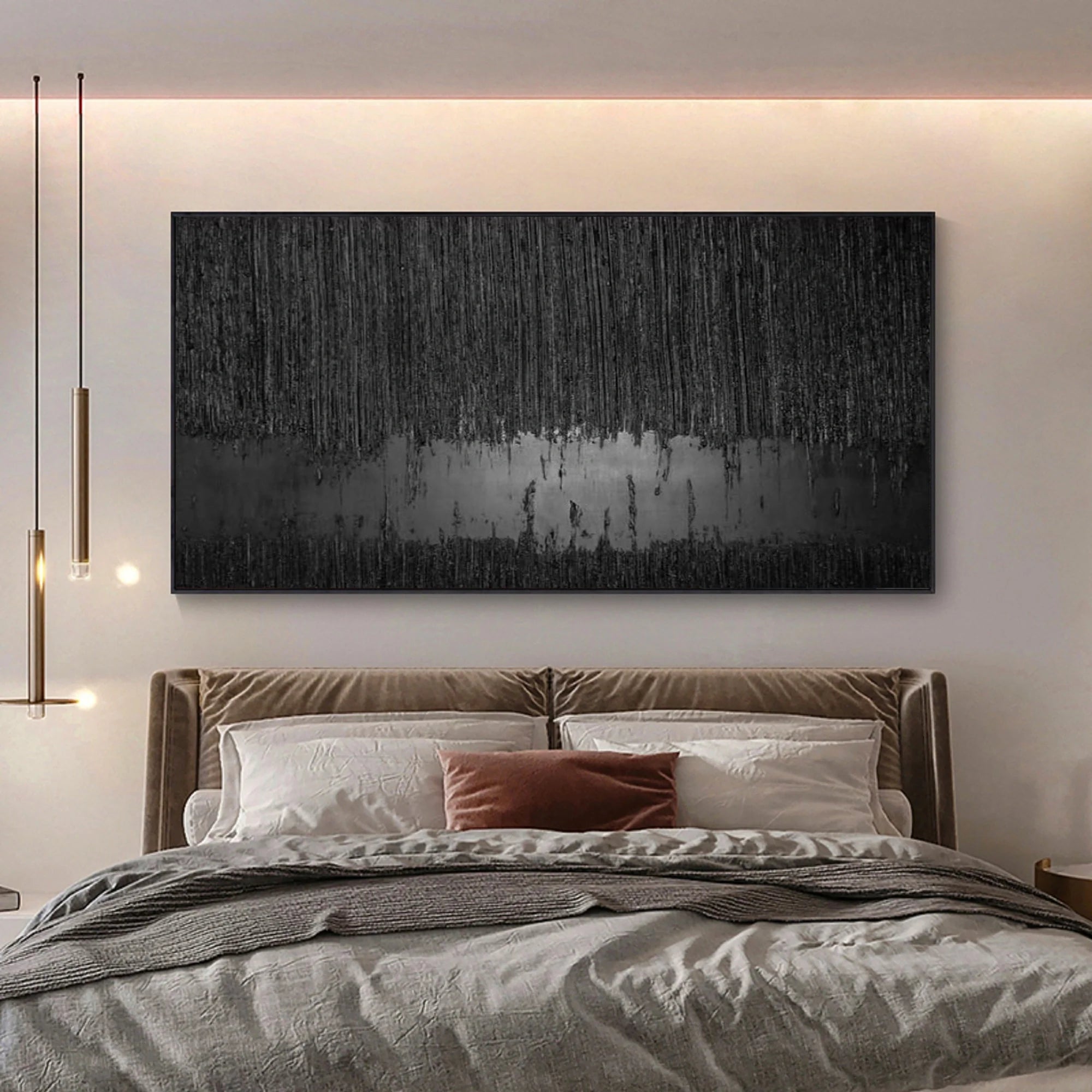 Original Black 3D Textured Minimalist Painting on Canvas Wall Decro