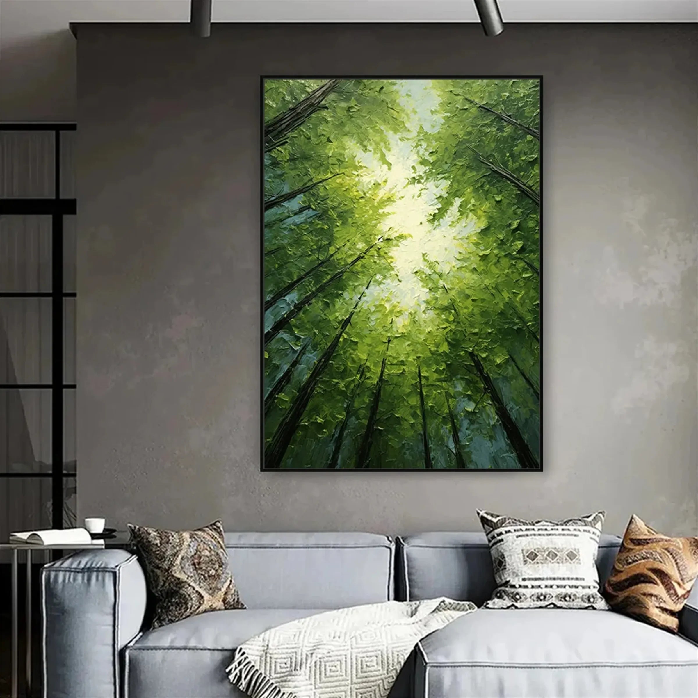 Hand-Painted Green Forest Sky Oil Painting #FT136