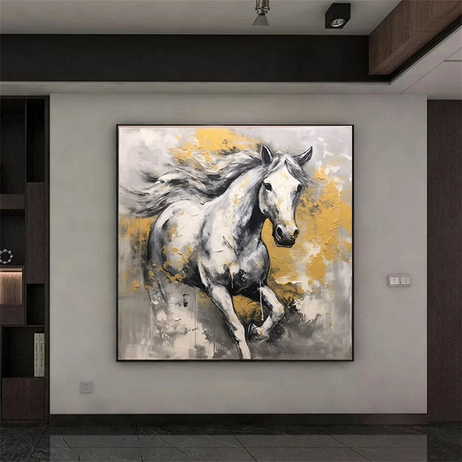 Black and White Horse Abstract Animal Wall Art #AM066