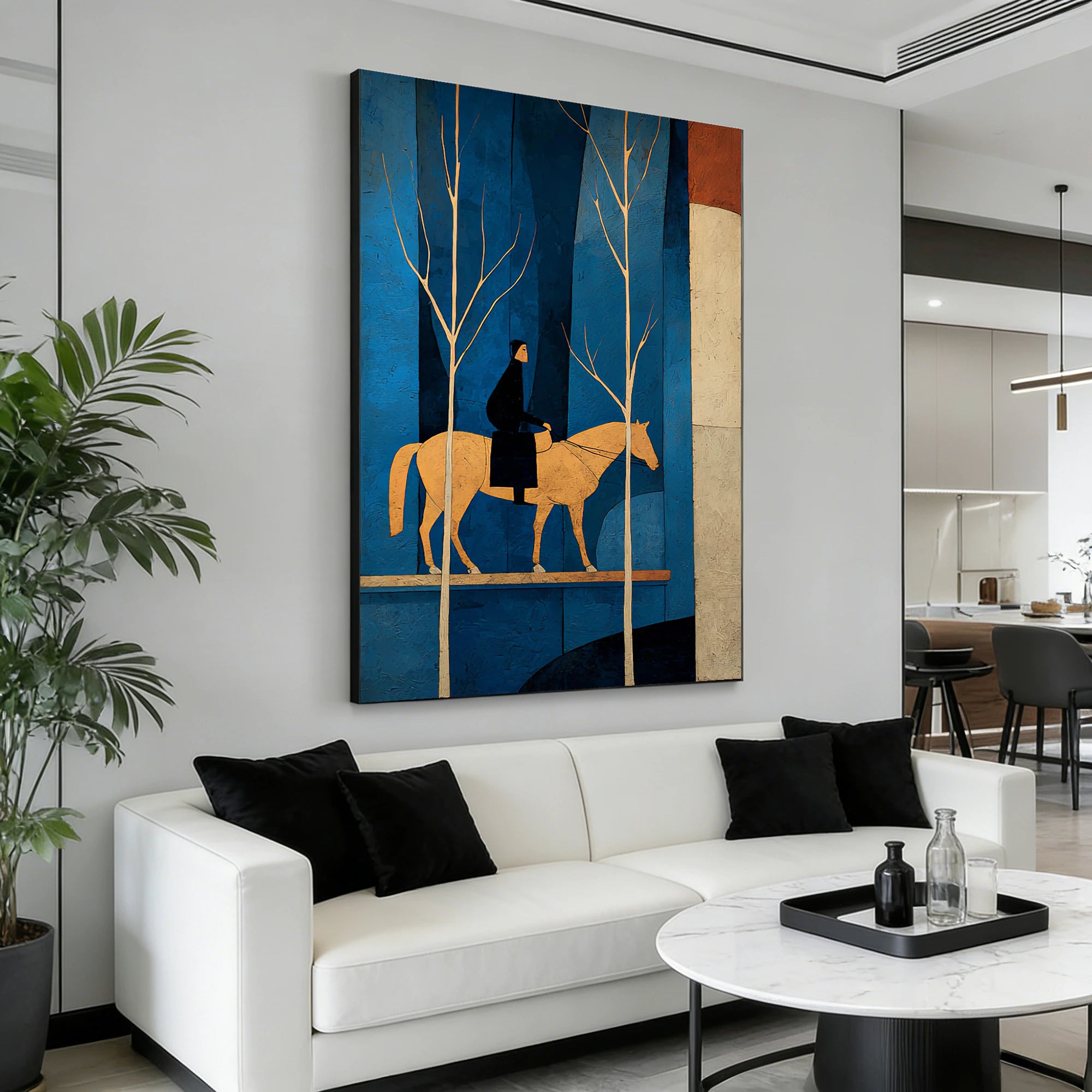 Modern Blue Forest Equestrian Oil Painting #WA521