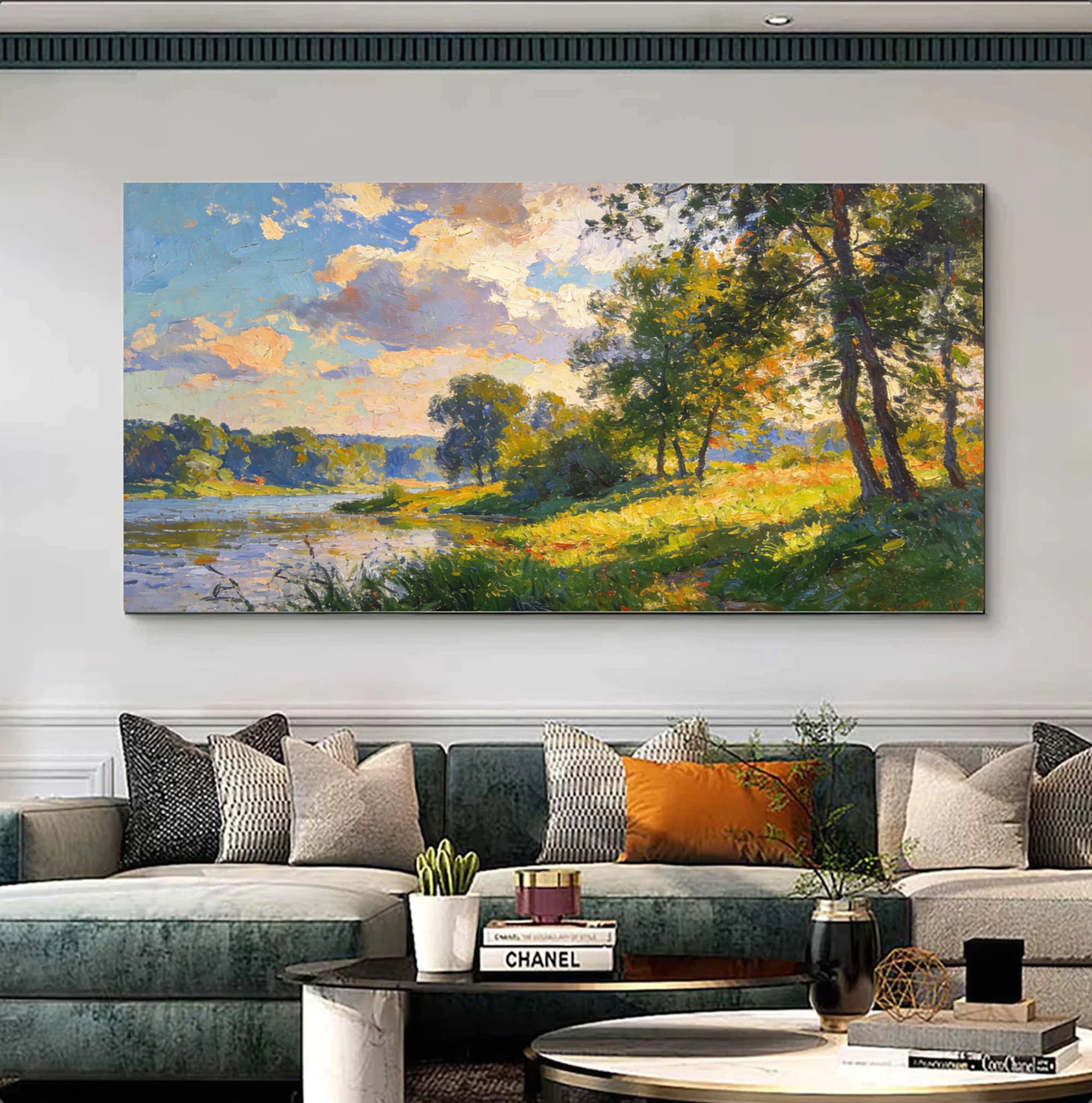 Impressionist River Landscape Oil Painting #FT598