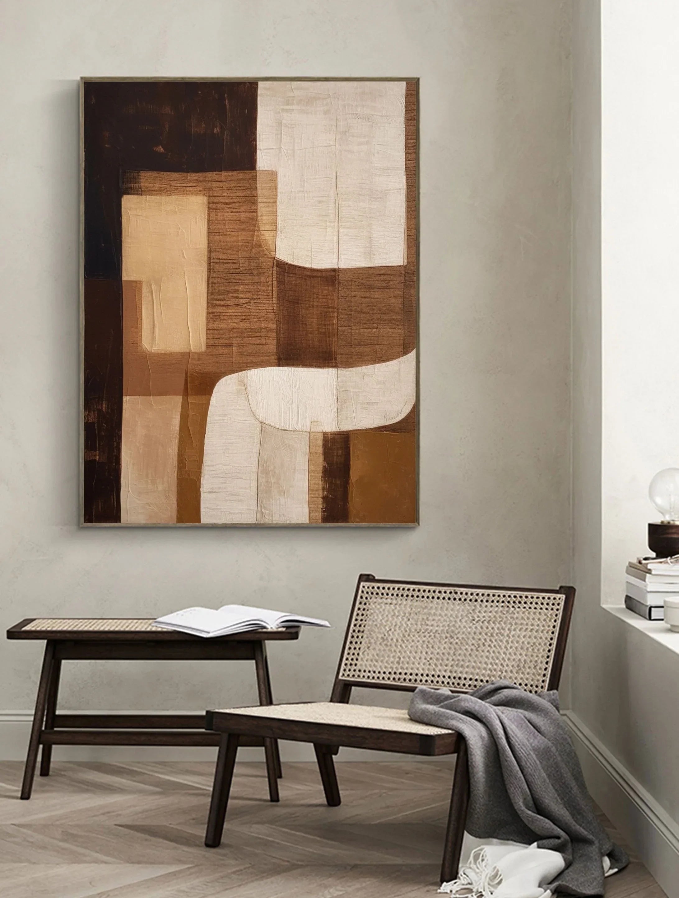 Eleanos Gallery Tan and Brown Wabi Sabi Big Canvas Abstract Wall Decor by Artist