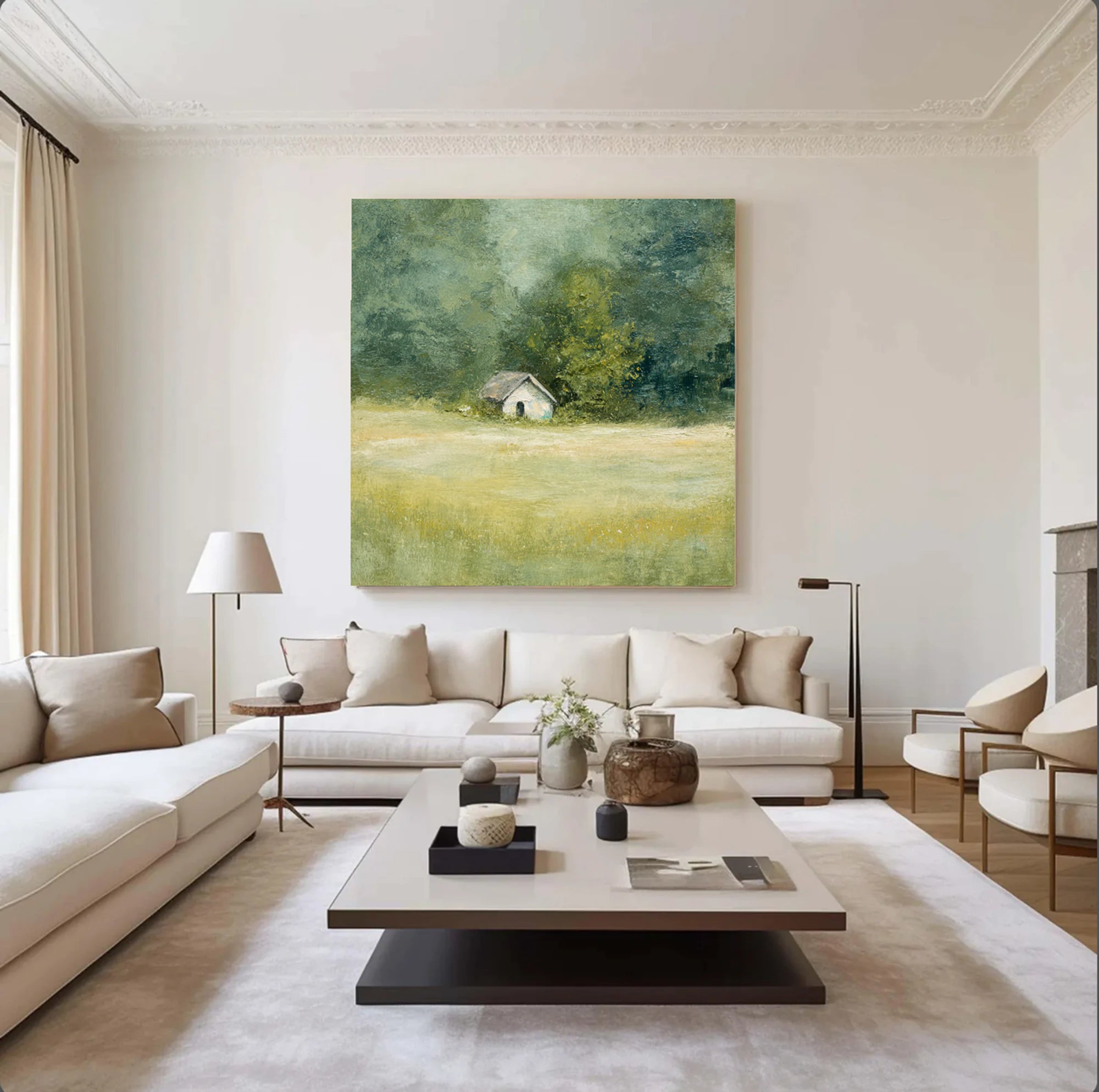 Rustic Cottage Landscape, Green Wall Art #FT521