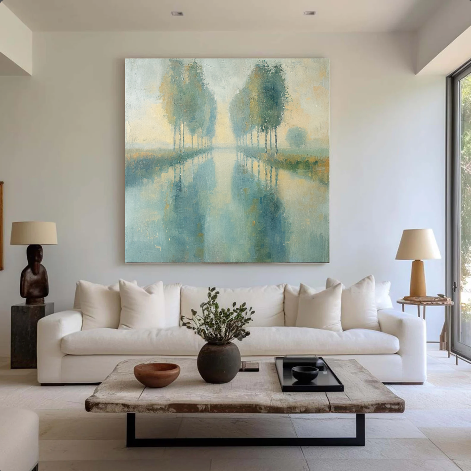 Poplars by the River at Dawn Impressionist Landscape Oil Painting #FT331