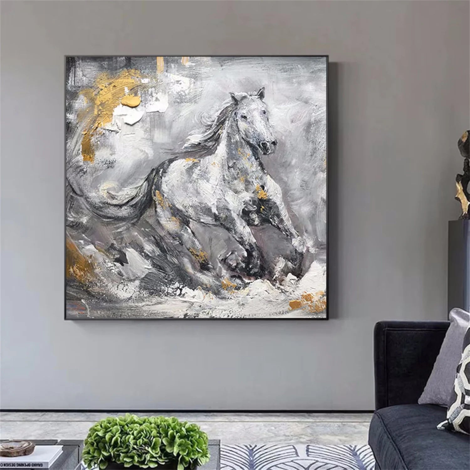 Black and White Horse Abstract Animal Wall Art #AM063