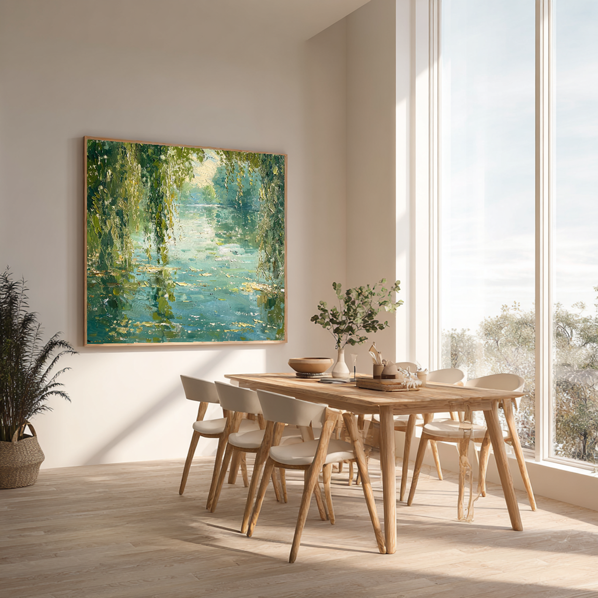 Impressionist Willow River Reflections Hand Painted Oil Painting #FT342